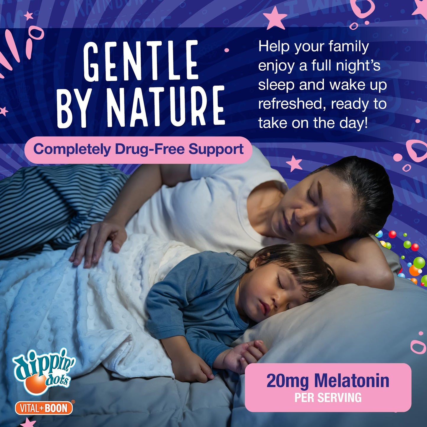 Vital+Boon Dippin' Dots Extra Strength Melatonin Gummies 20mg Sleep Aid, 60 Gummies