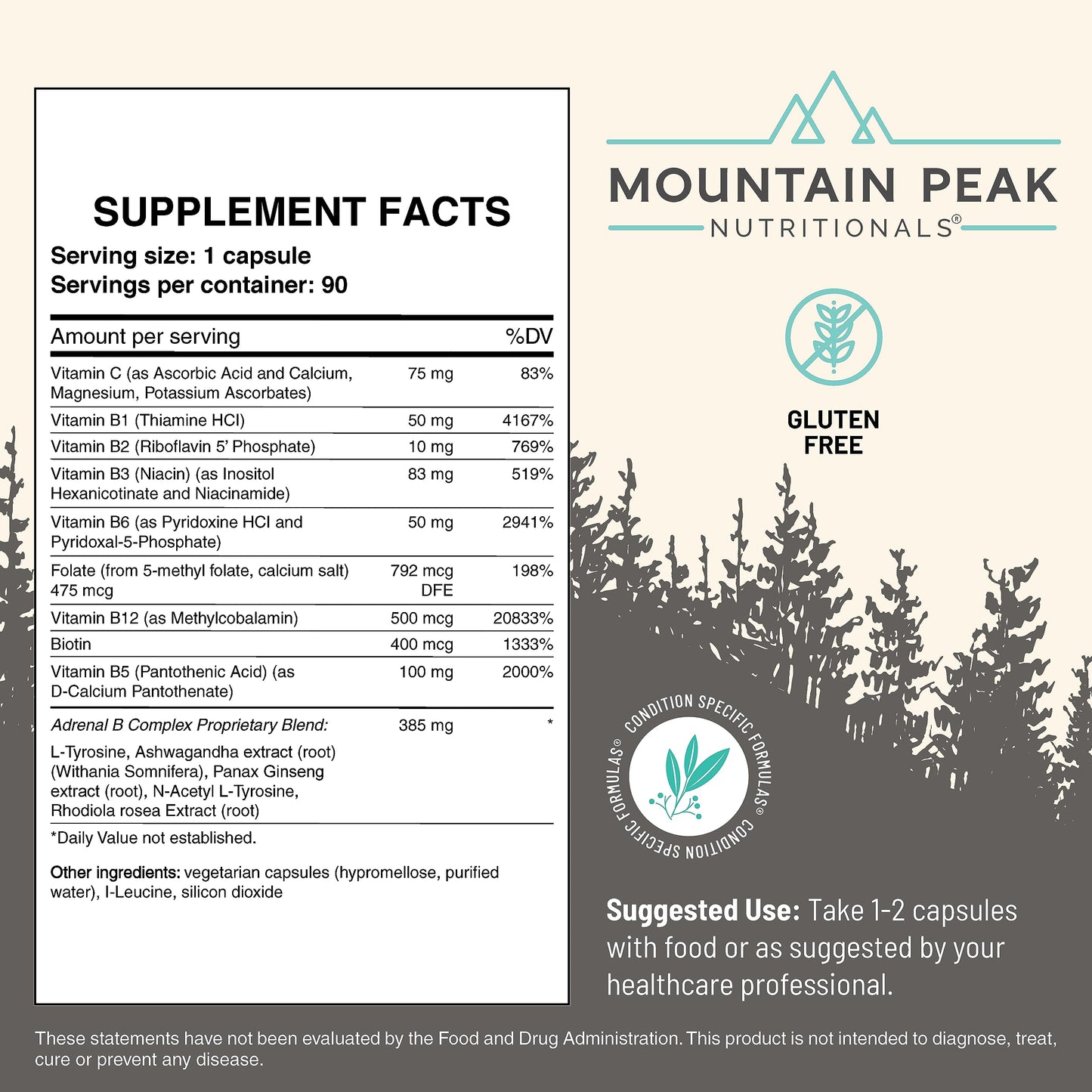 Mountain Peak Nutritionals Adrenal B Complex with Ashwagandha, B6 and B12, 90 Capsules