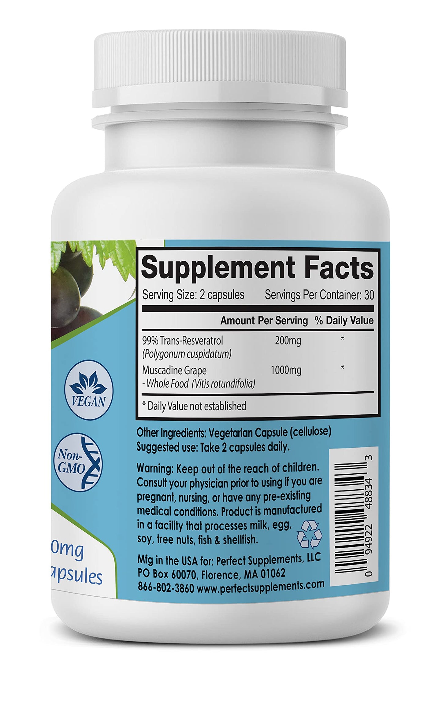Perfect Supplements ResGrape Resveratrol 180 Capsules