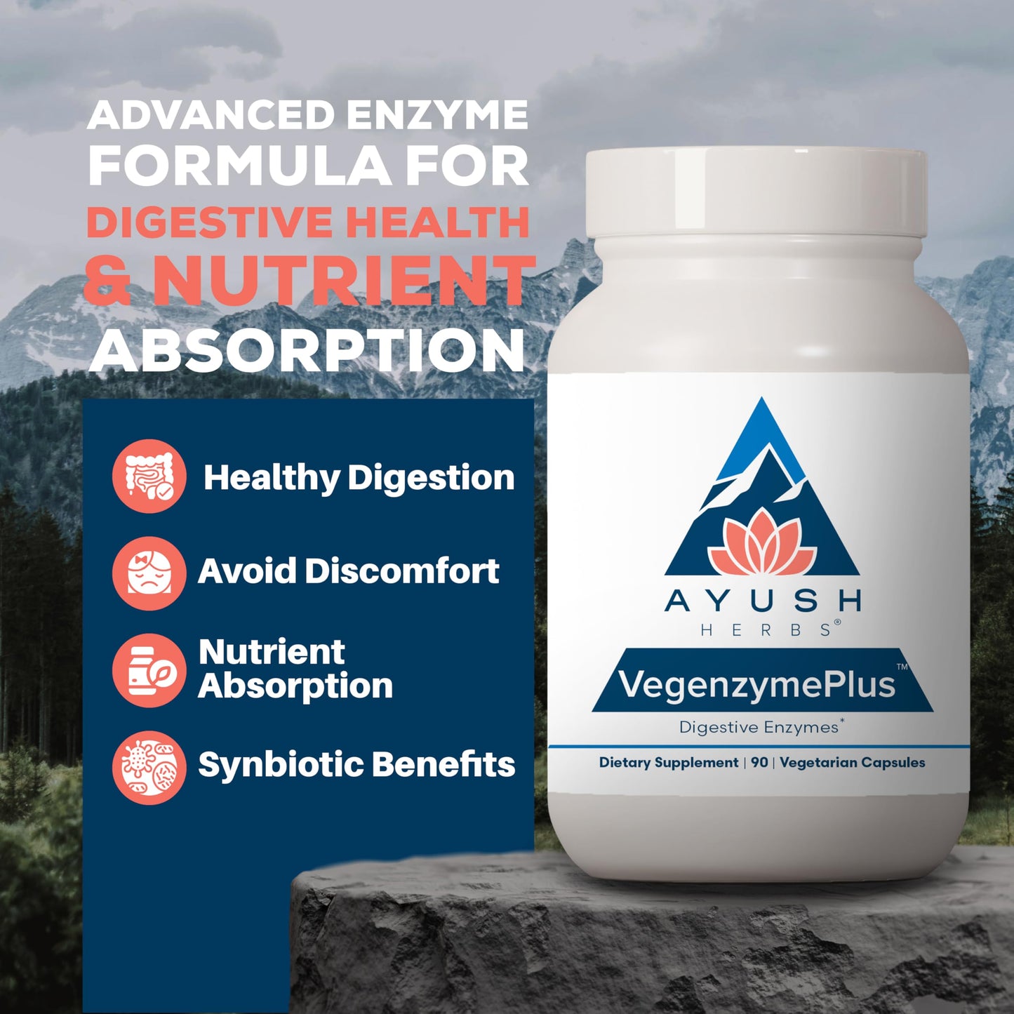 Ayush Herbs VegenzymePlus Digestive Enzymes for Women & Men with Bromelain, Lipase, Lactase, Protease, 100% Vegetarian Gut Health Supplement, Capsule, 90 Count