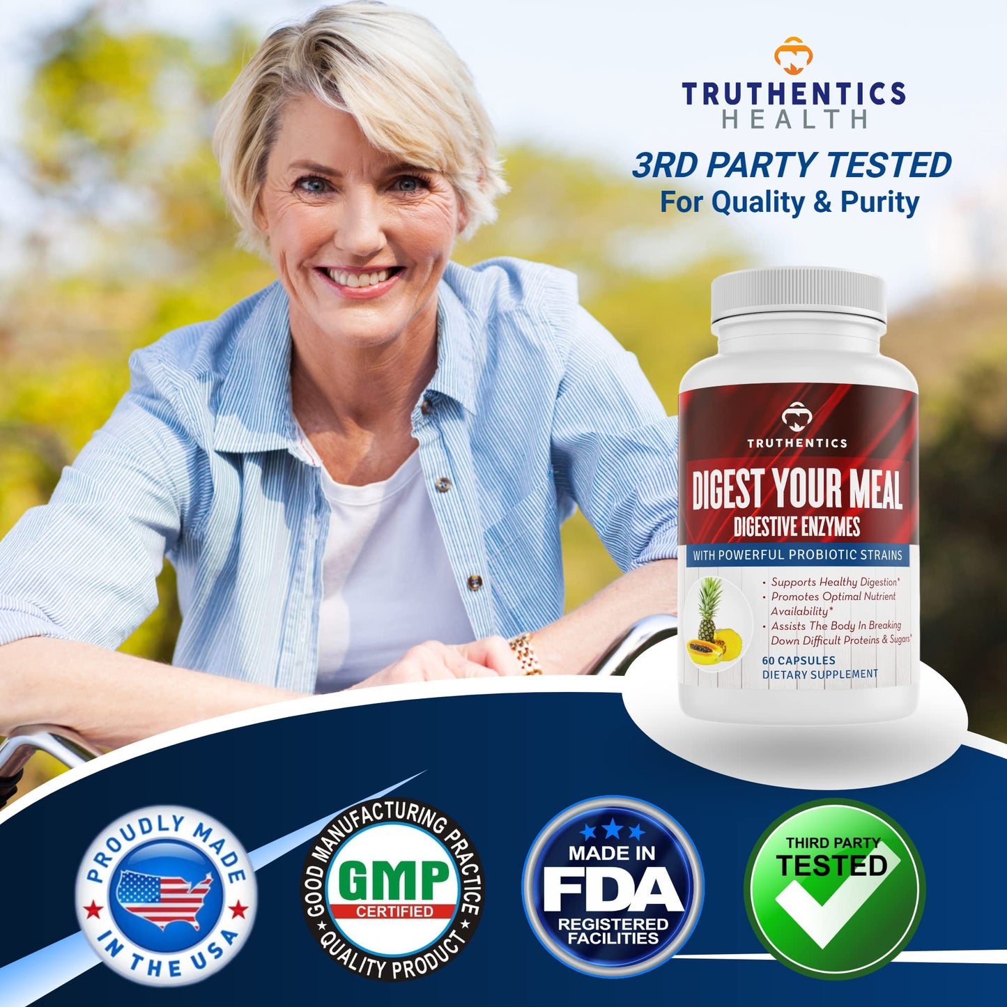 TRUTHENTICS Digestive Enzymes Plus Probiotics & Prebiotics Capsules, 60 Capsules