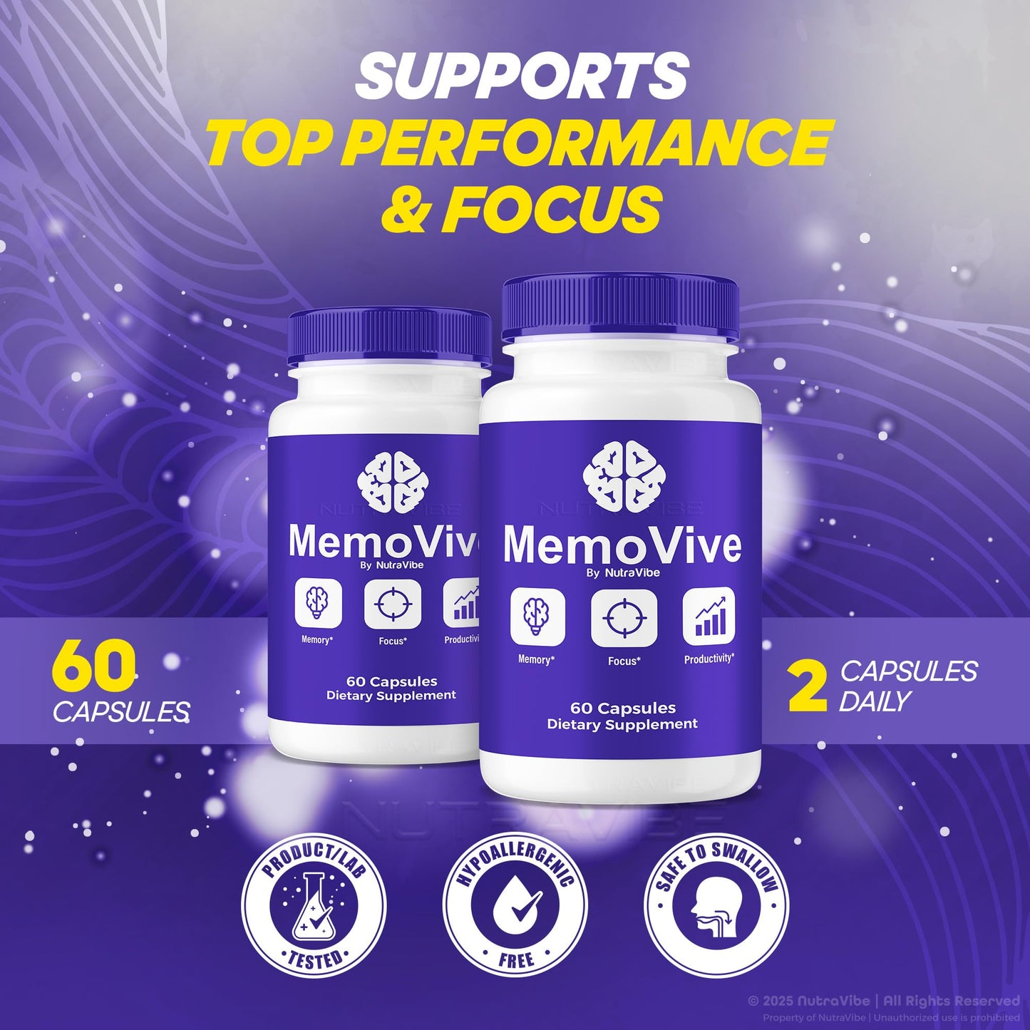 NutraVibe MemoVive Brain and Memory Support Capsule, 60 Capsules