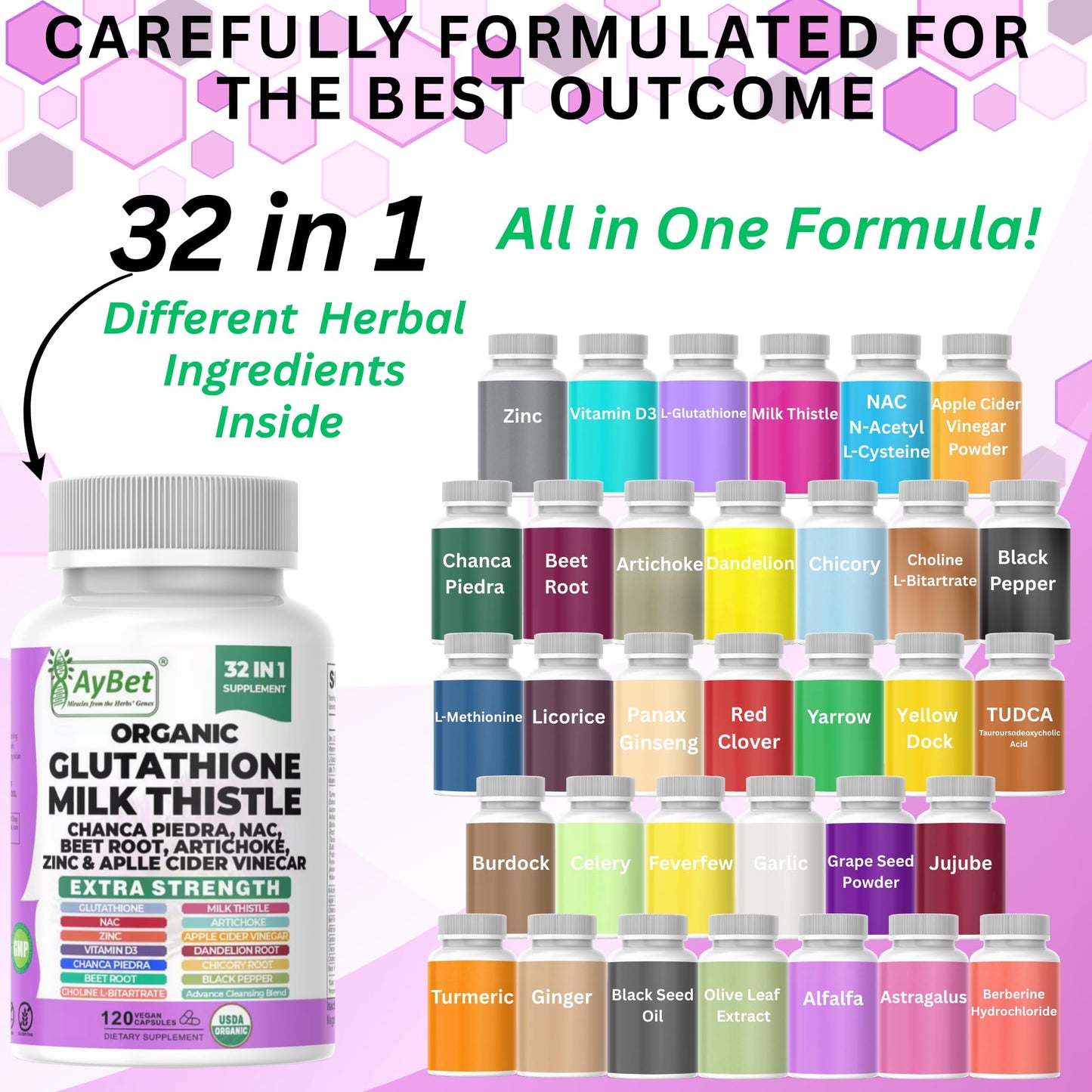 AyBet Glutathione NAC Milk Thistle Supplement Capsule 120 Count