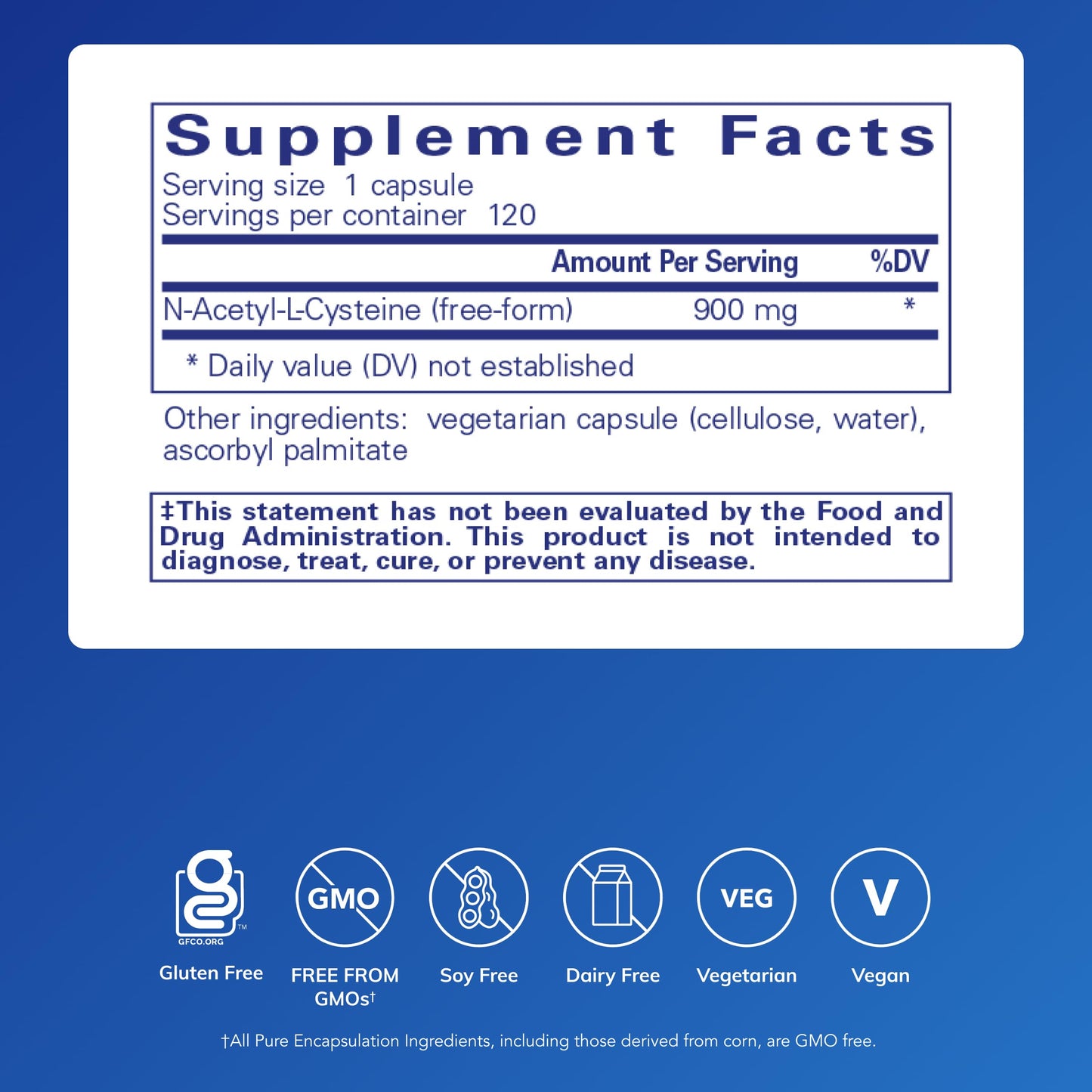 Pure Encapsulations NAC 900 mg N-Acetyl Cysteine Capsules, 120 Count