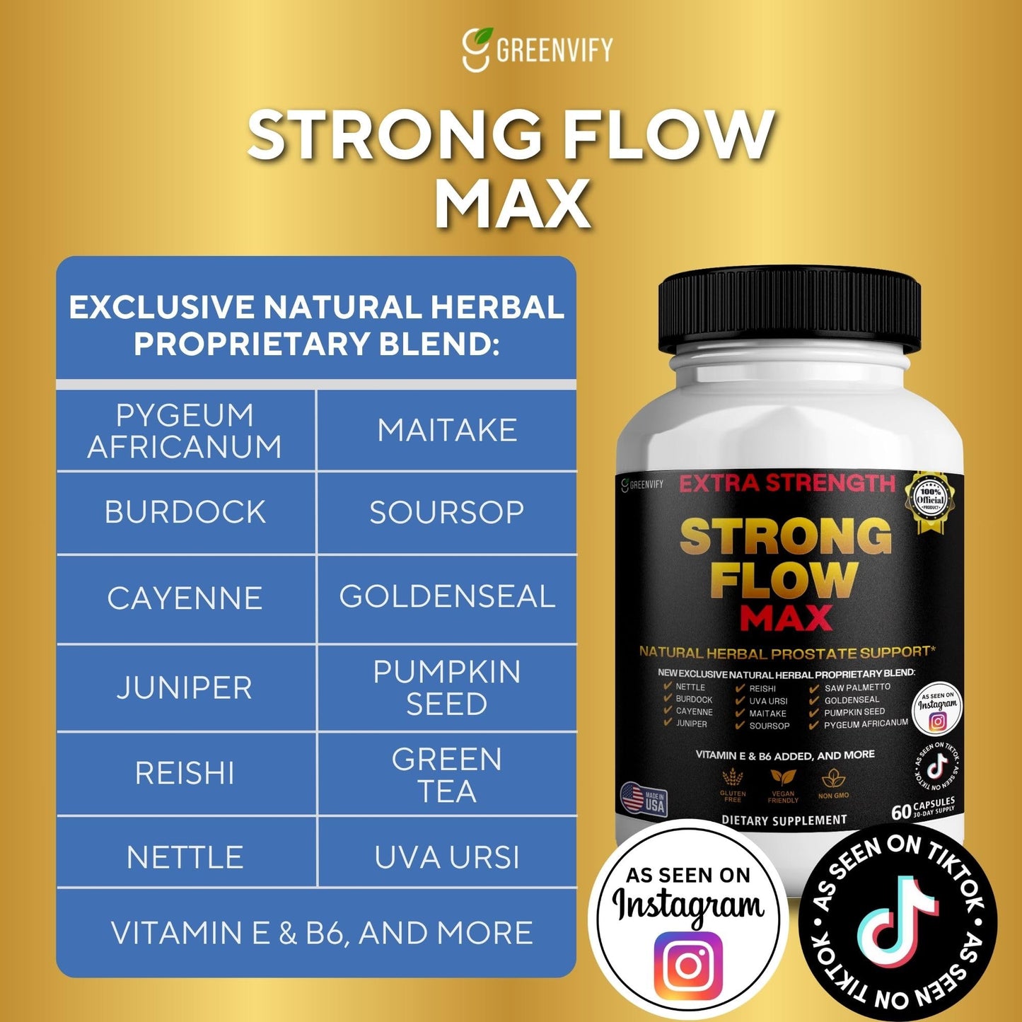 GREENVIFY Strong Flow Max Extra Strength Prostate Support Capsule 60 Count