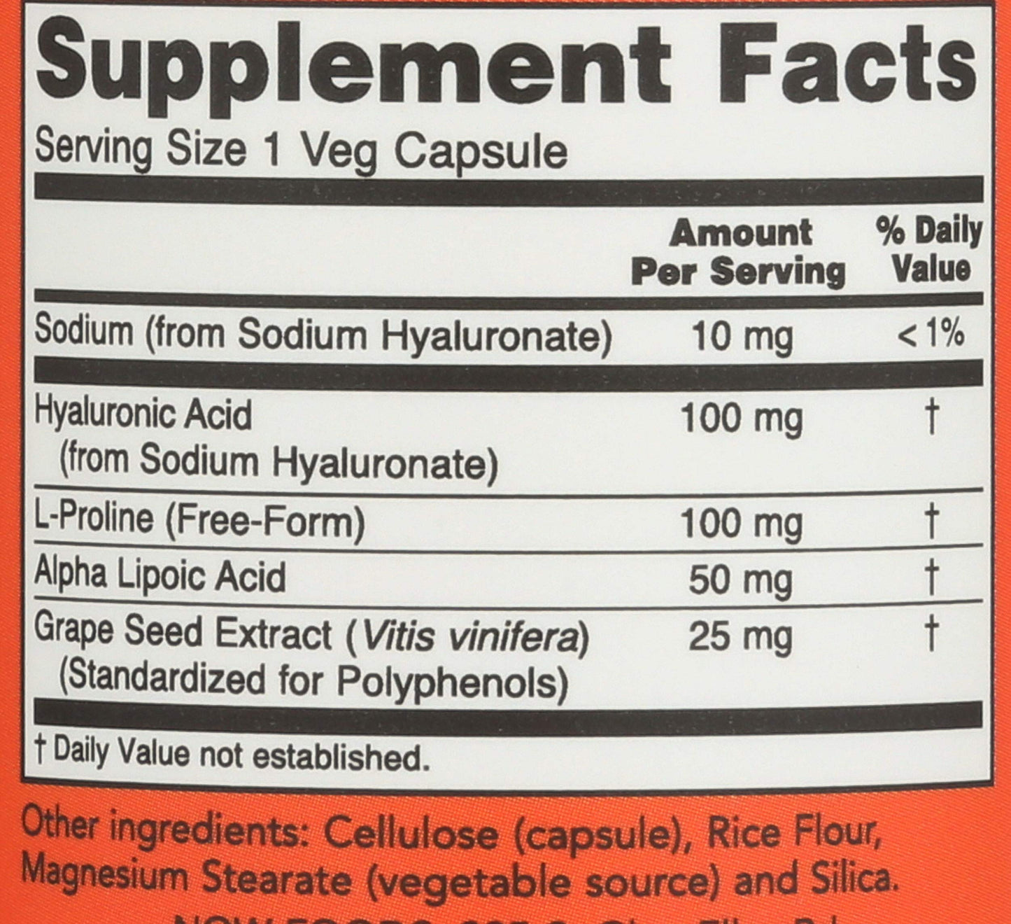 NOW Foods Hyaluronic Acid 100 mg Capsule, 60 Count