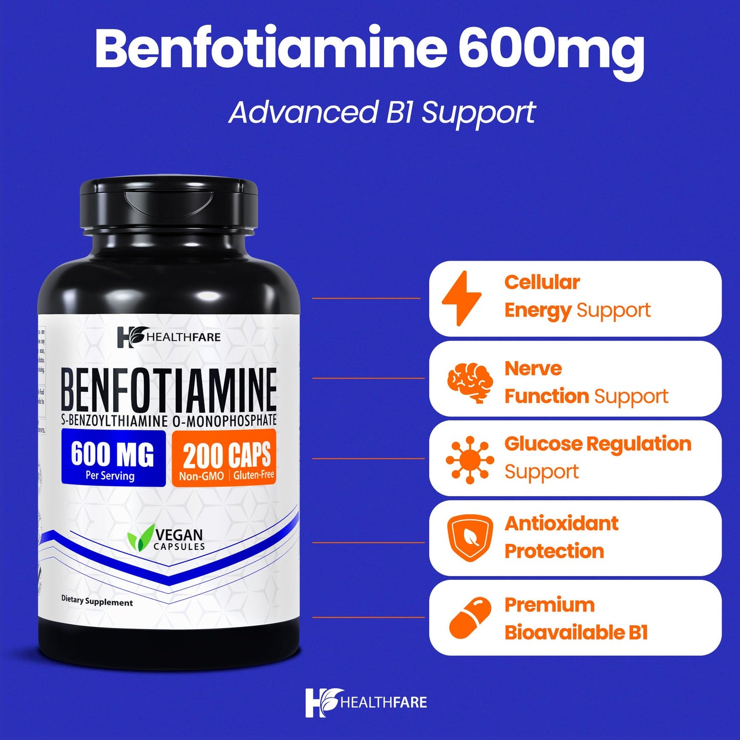 Healthfare Benfotiamine 600mg Capsule, 200 Count