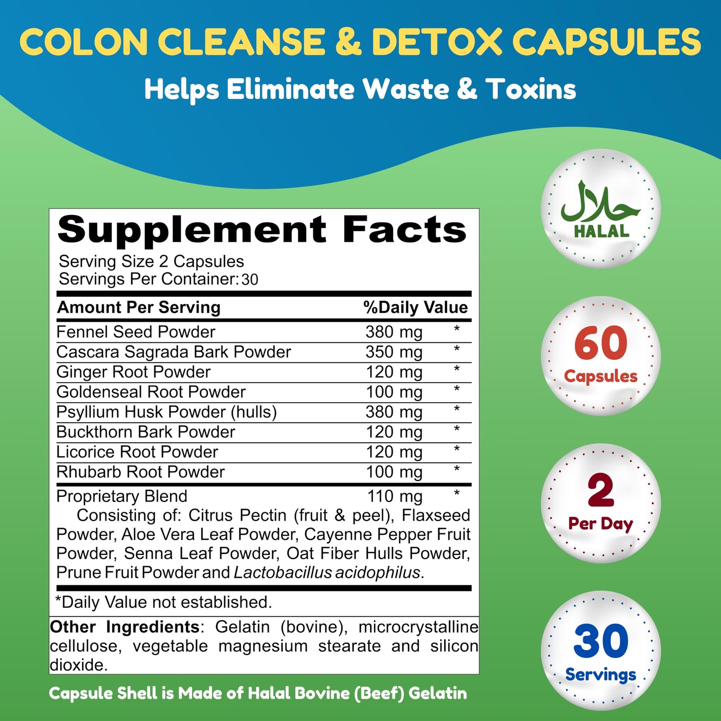 SHIFAA NUTRITION Premium Colon Cleanse & Herbal Detox Capsules, 60 Capsules