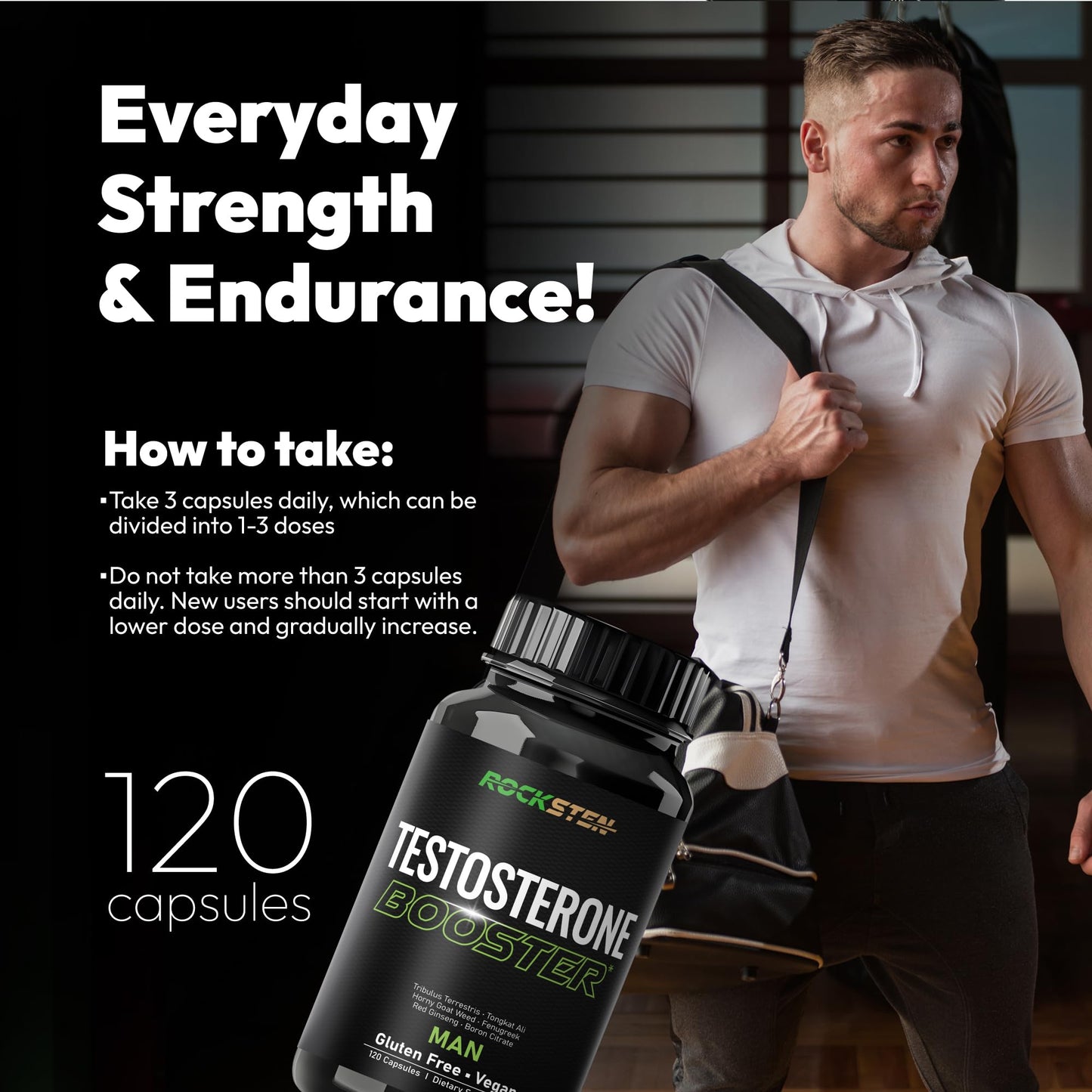RockSten Testosterone Booster Capsules 120 Count