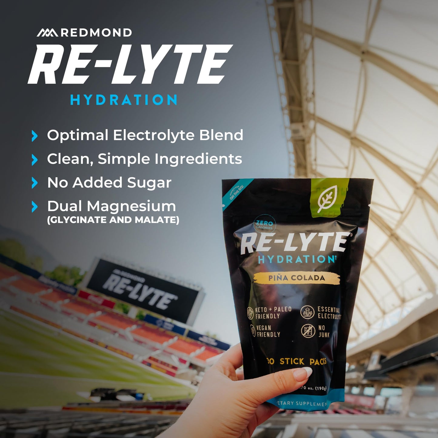 REDMOND Re-Lyte Sugar Free Electrolyte Powder Packets (Pina Colada) 30 Servings