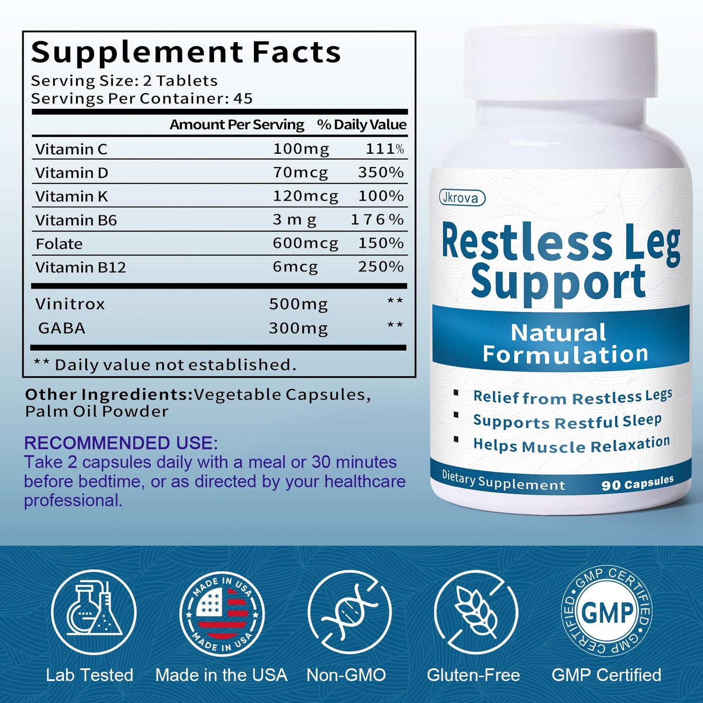 Jkrova Restless Legs Syndrome Relief Capsules, 90 Count