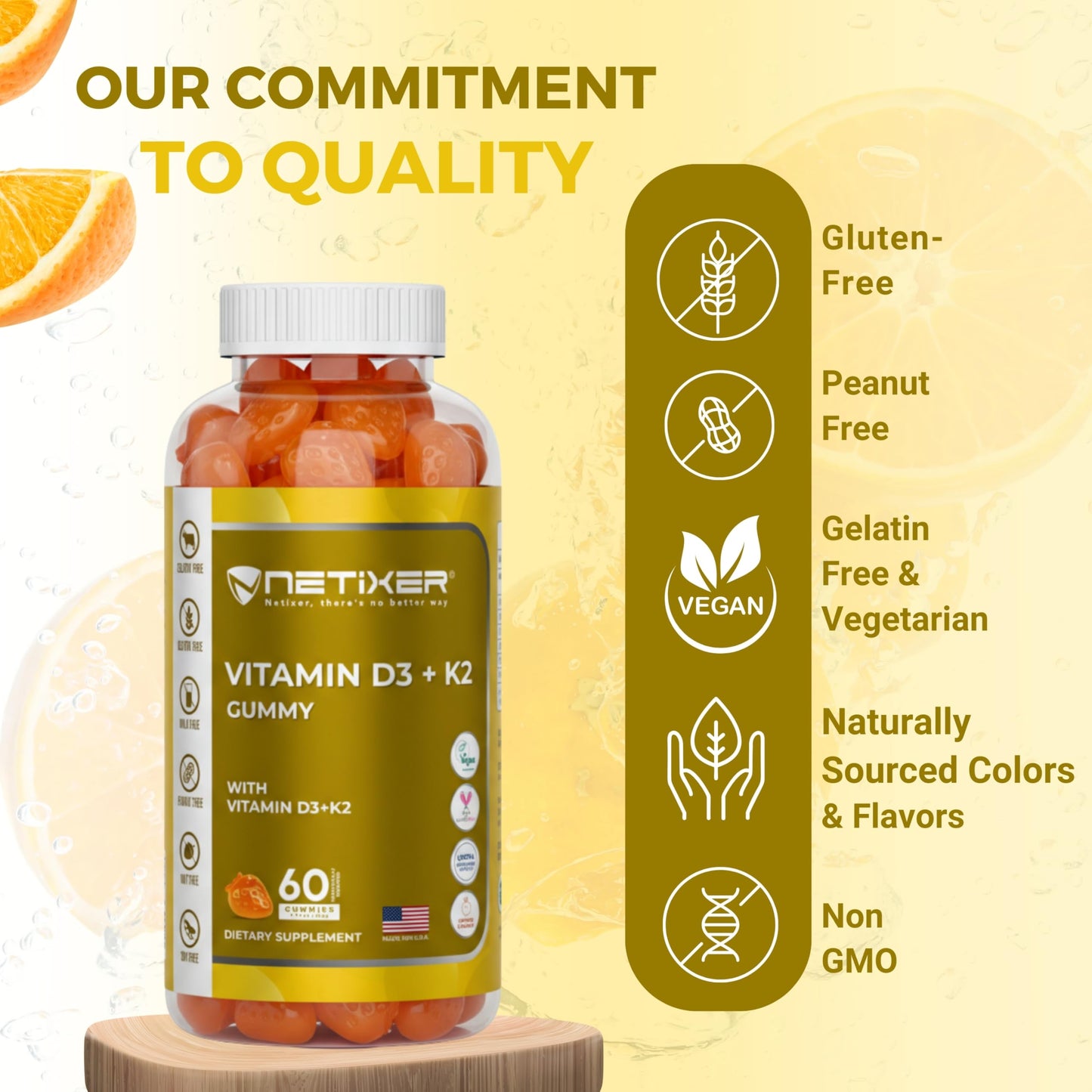 nETiXER Vitamin D3 K2 Gummies for Adults, 60 Count