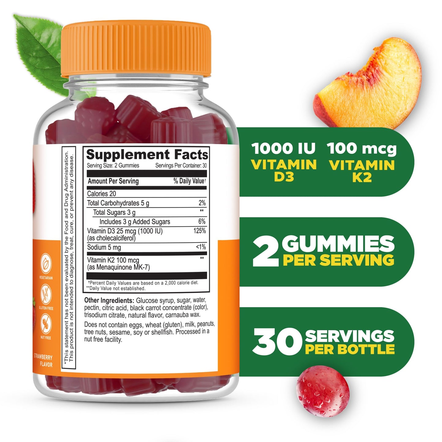 Lifeable Vitamin D3 K2 Gummies 60 Count