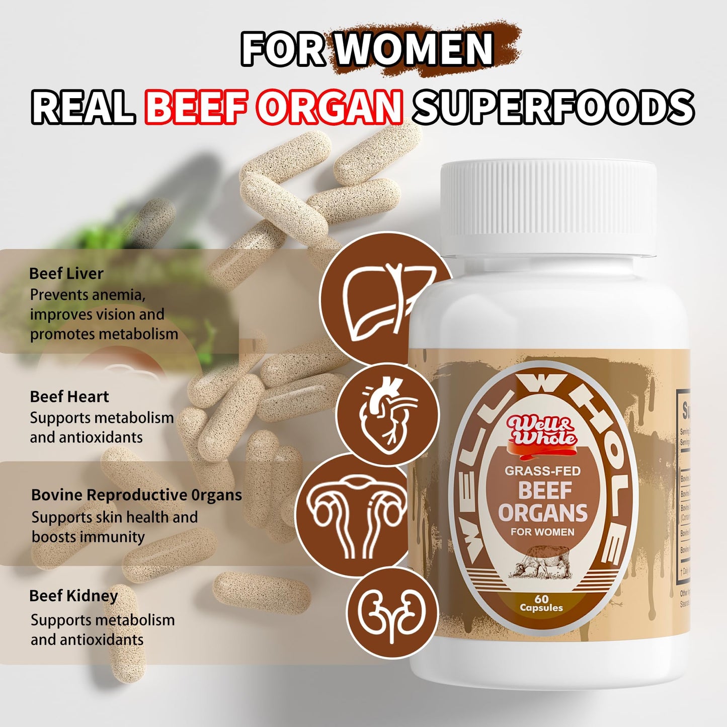 Well&Whole Grassfed Beef Organ Supplement Capsules, 60 Count