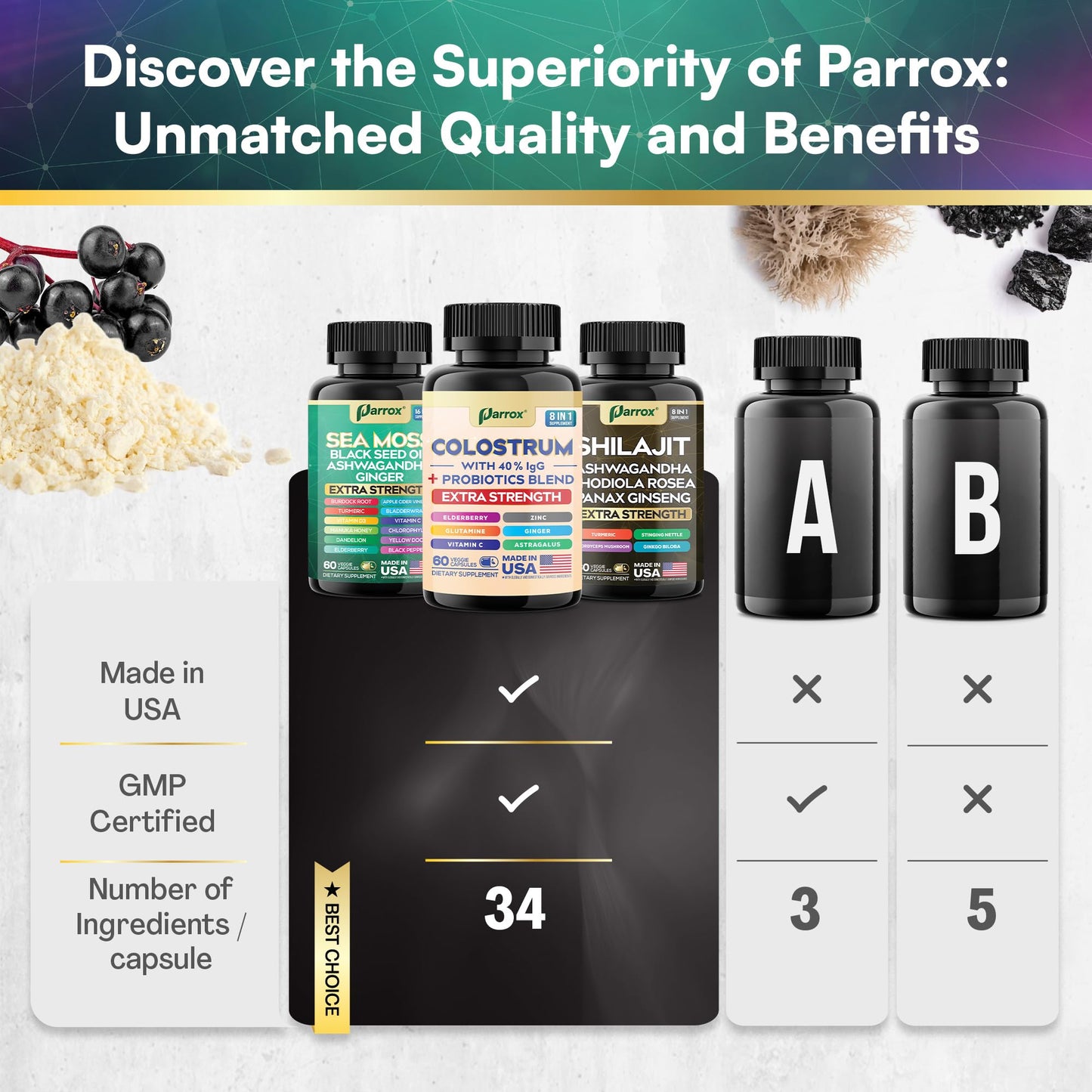 Parrox Sea Moss Shilajit Colostrum Black Seed Complete Vitality Trio Bundle Capsule 180