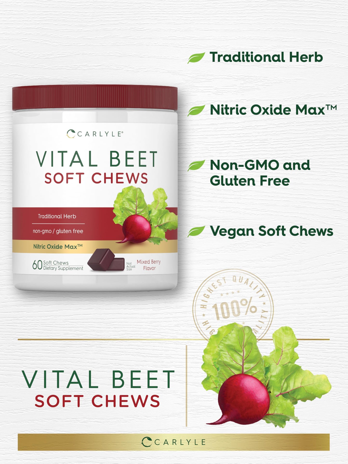 Carlyle Beet Root Soft Chews 60 Count