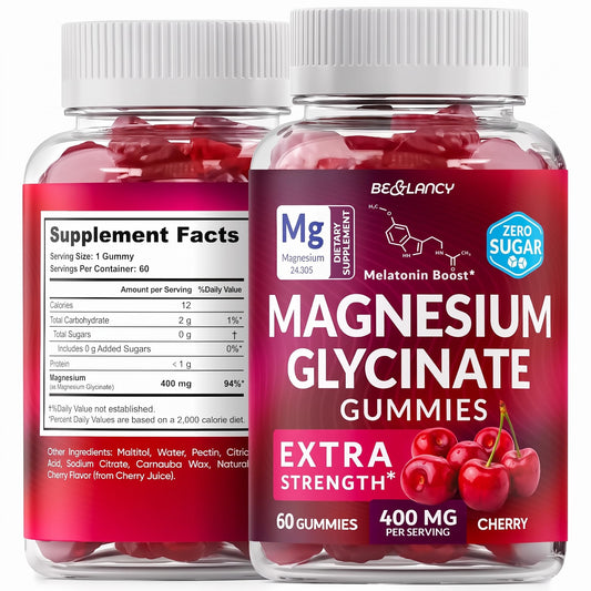 BE&LANCY Magnesium Glycinate Gummies 400mg - Extra Strength, Men & Women