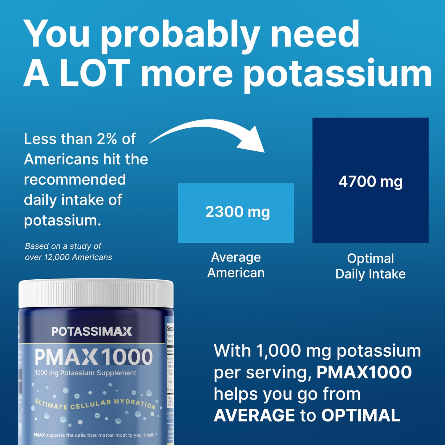 PotassiMax PMAX1000 High Dose Pure Potassium Electrolyte Supplement Powder, 16.9 oz