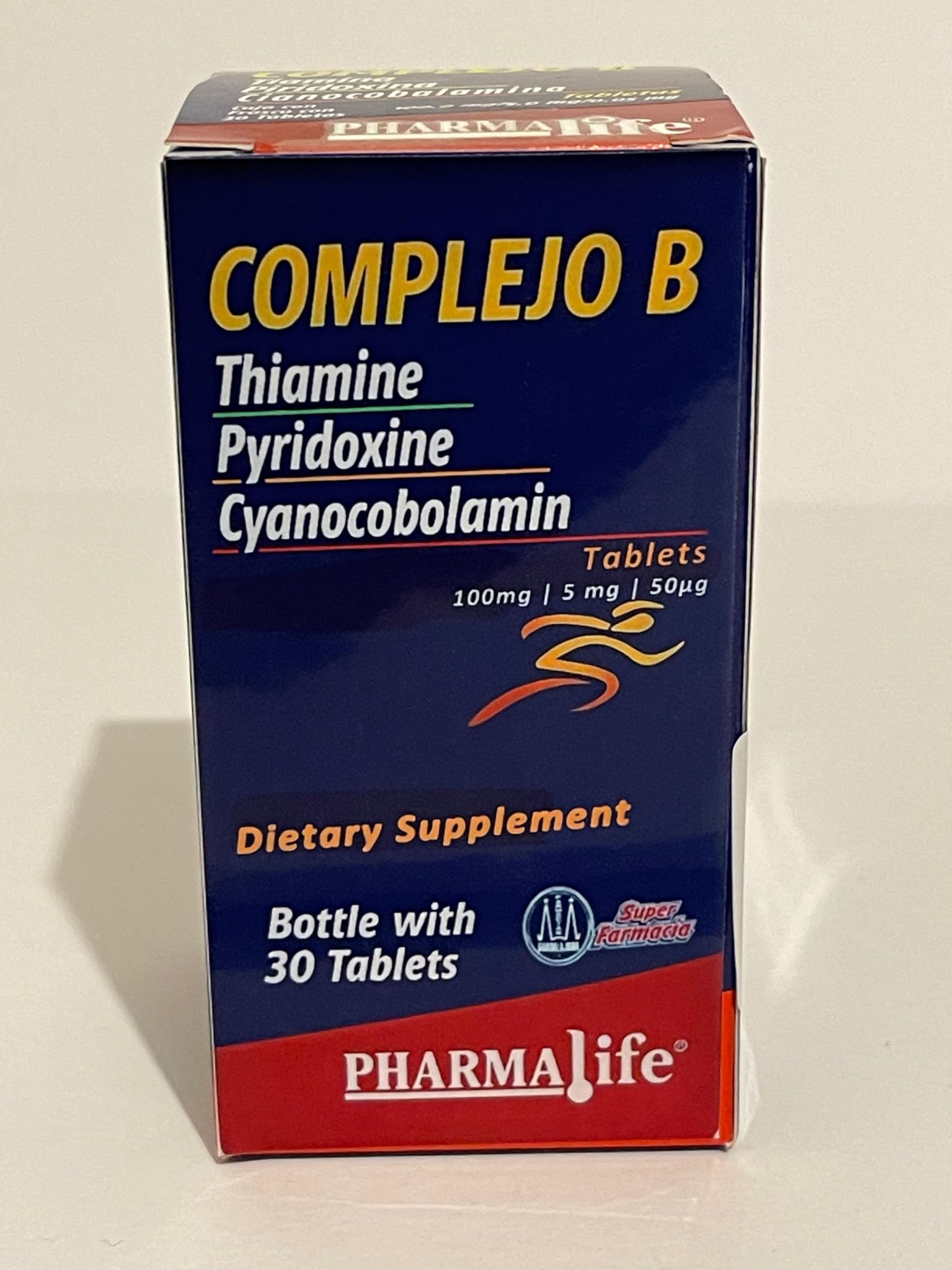 Generic Complejo B (B-Complex) Vitamin B1, B6, B12 Tablets – Dietary Supplement – 30 Tablets