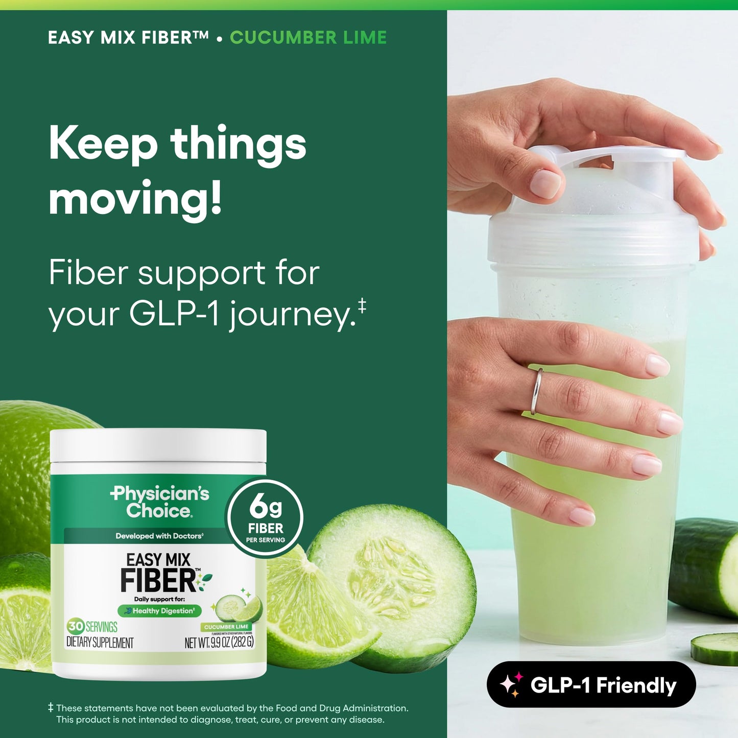 Physician's CHOICE Easy Mix Fiber Powder for GLP-1 Support, 30 Servings
