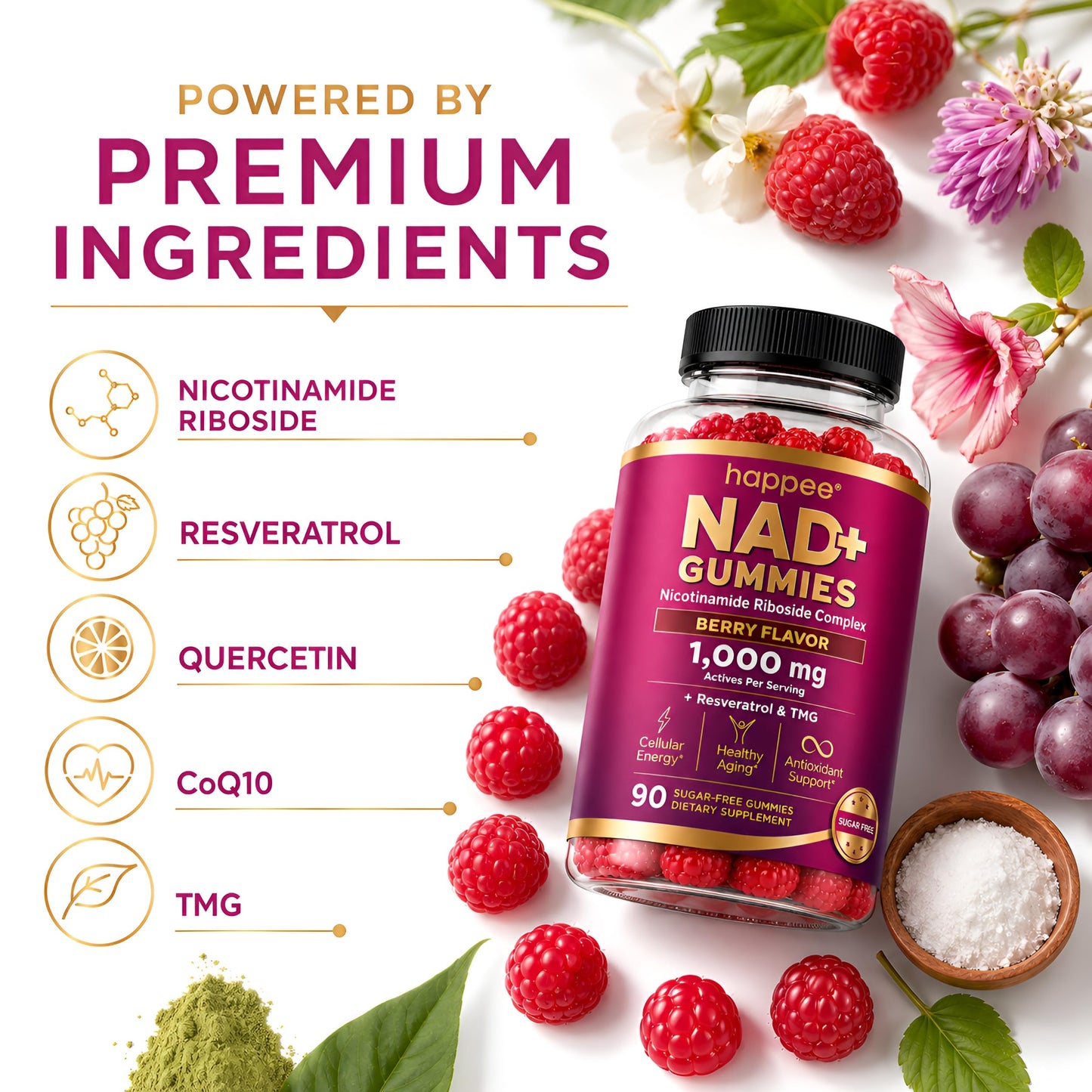 Happee NAD+ Gummies, 90 Count