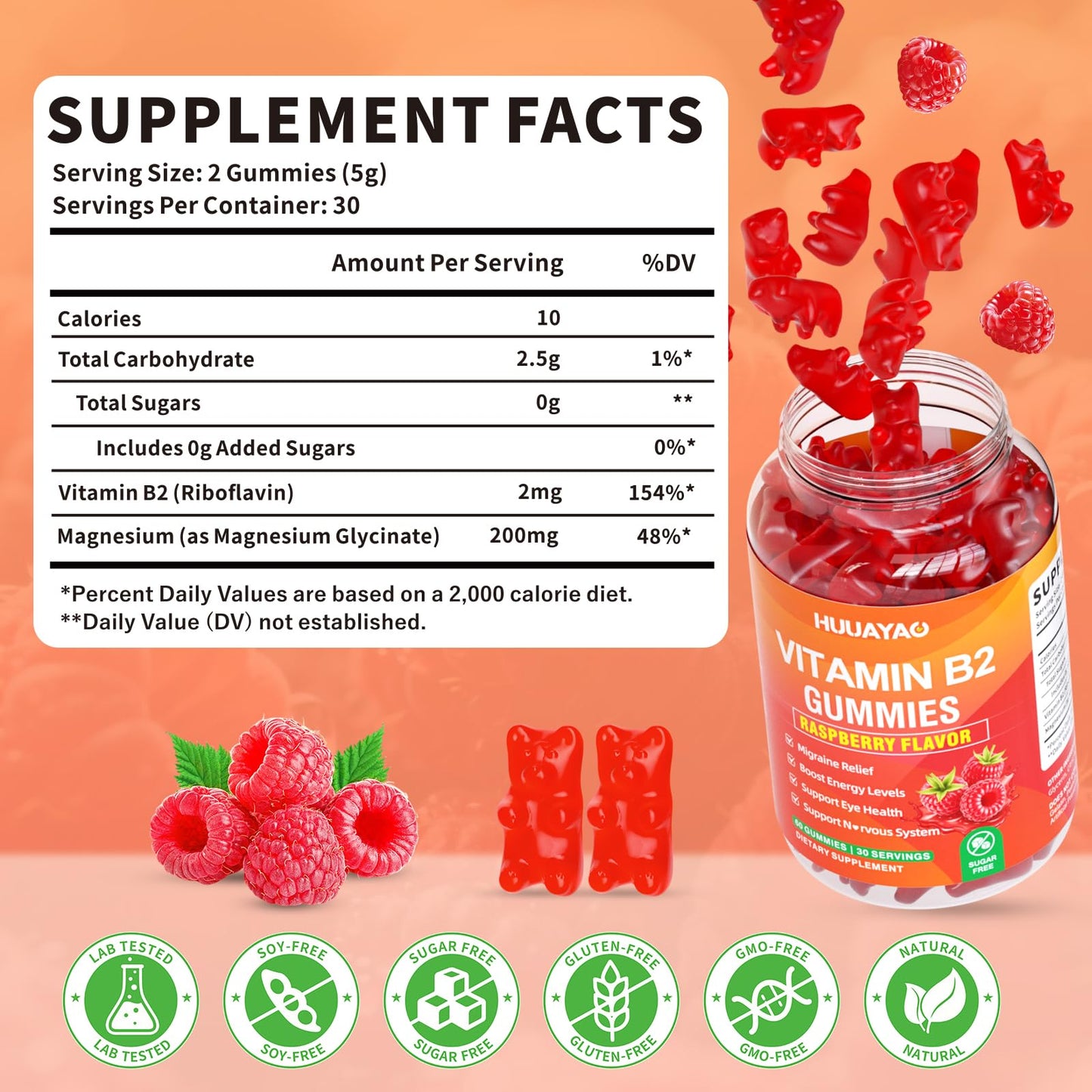 HUUAYAO Vitamin B2 Gummies 60 Count