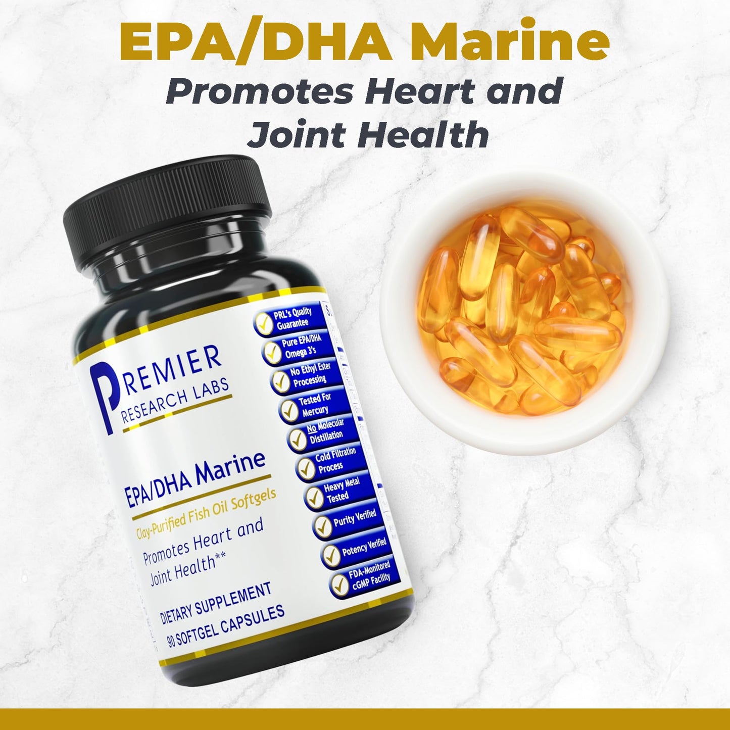 Premier Research Labs EPA DHA Marine Softgels Omega-3 Fish Oil, EPA/DHA Supplement, Natural, 90 Softgels