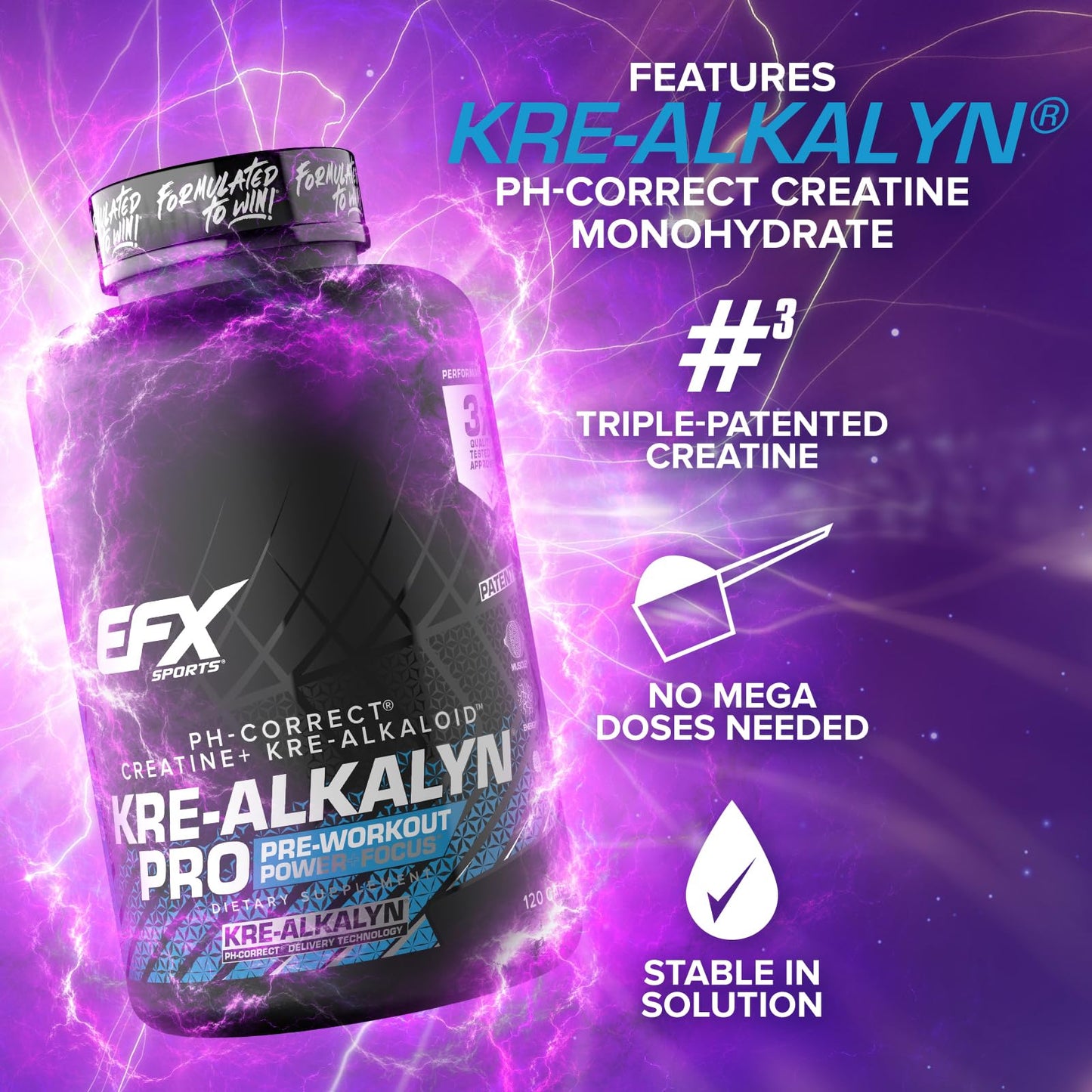 EFX Sports Kre-Alkalyn Pro pH Correct Creatine Monohydrate Capsule, 120 Count