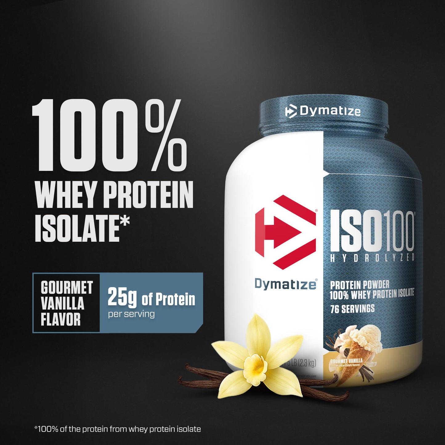 Dymatize ISO100 Protein Powder, 100% Whey Isolate, Gourmet Vanilla, 80 Servings