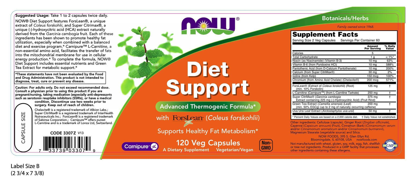 NOW Foods Diet Support Capsule 120 Veg Caps