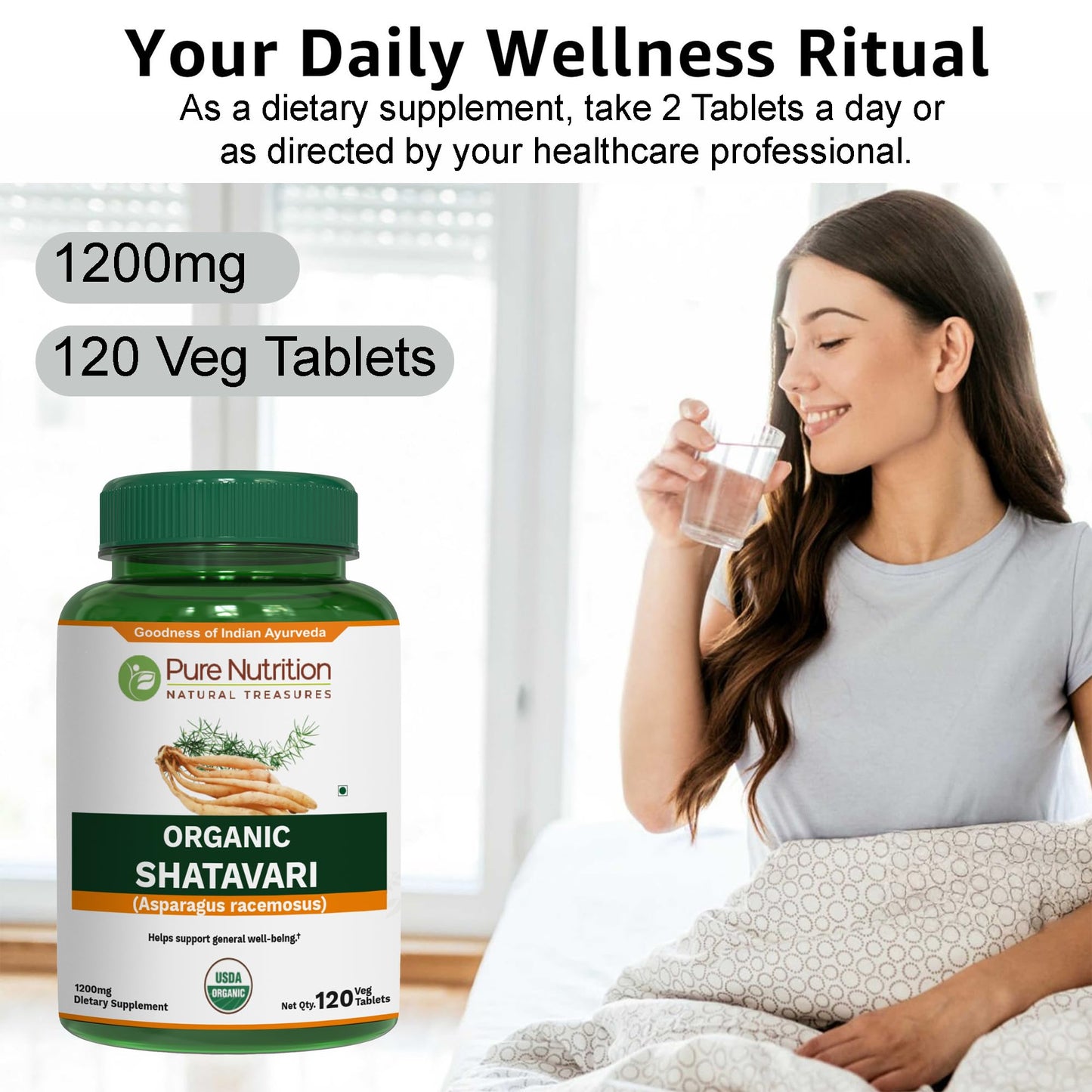 Pure Nutrition Natural Treasures Shatavari Tablets 120 Count