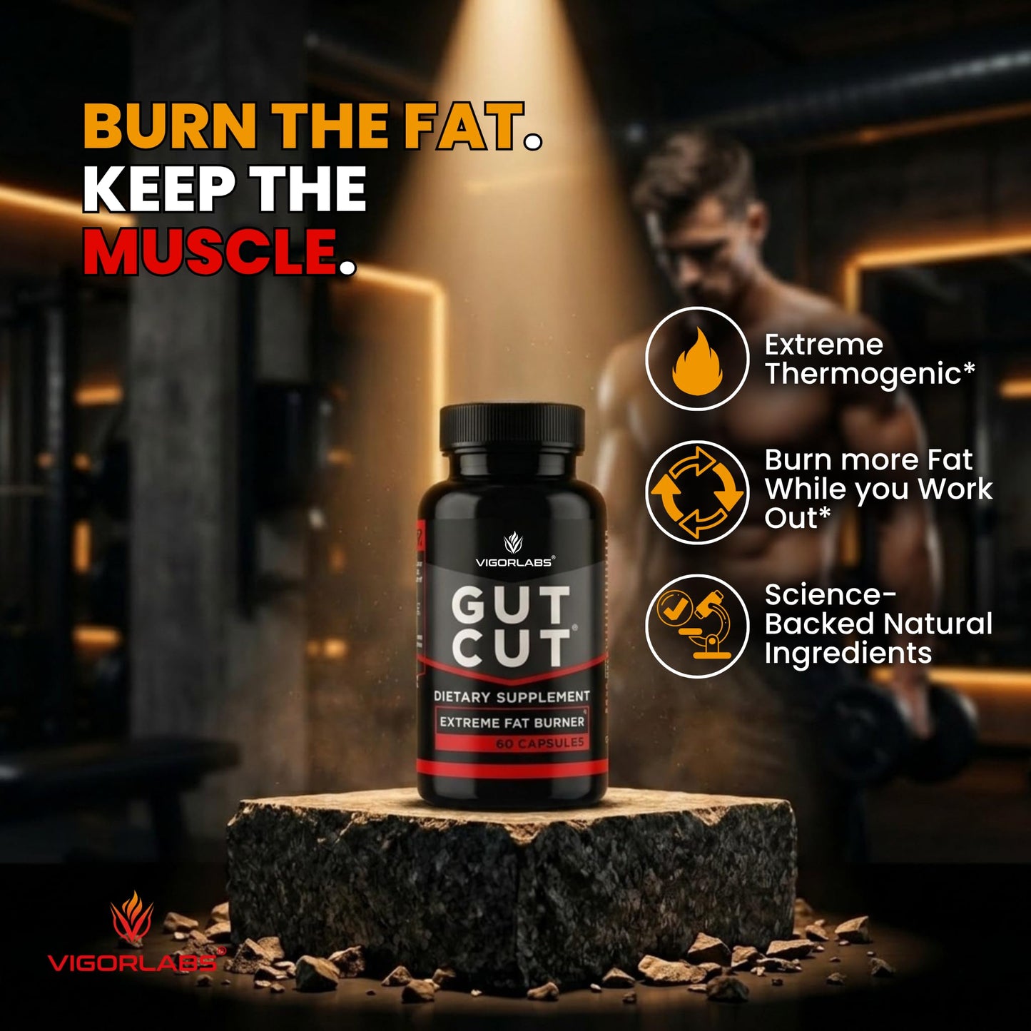 Vigor Labs Gut Cut Premium Carb Blocker & Metabolism Booster for Men, 60 Capsules