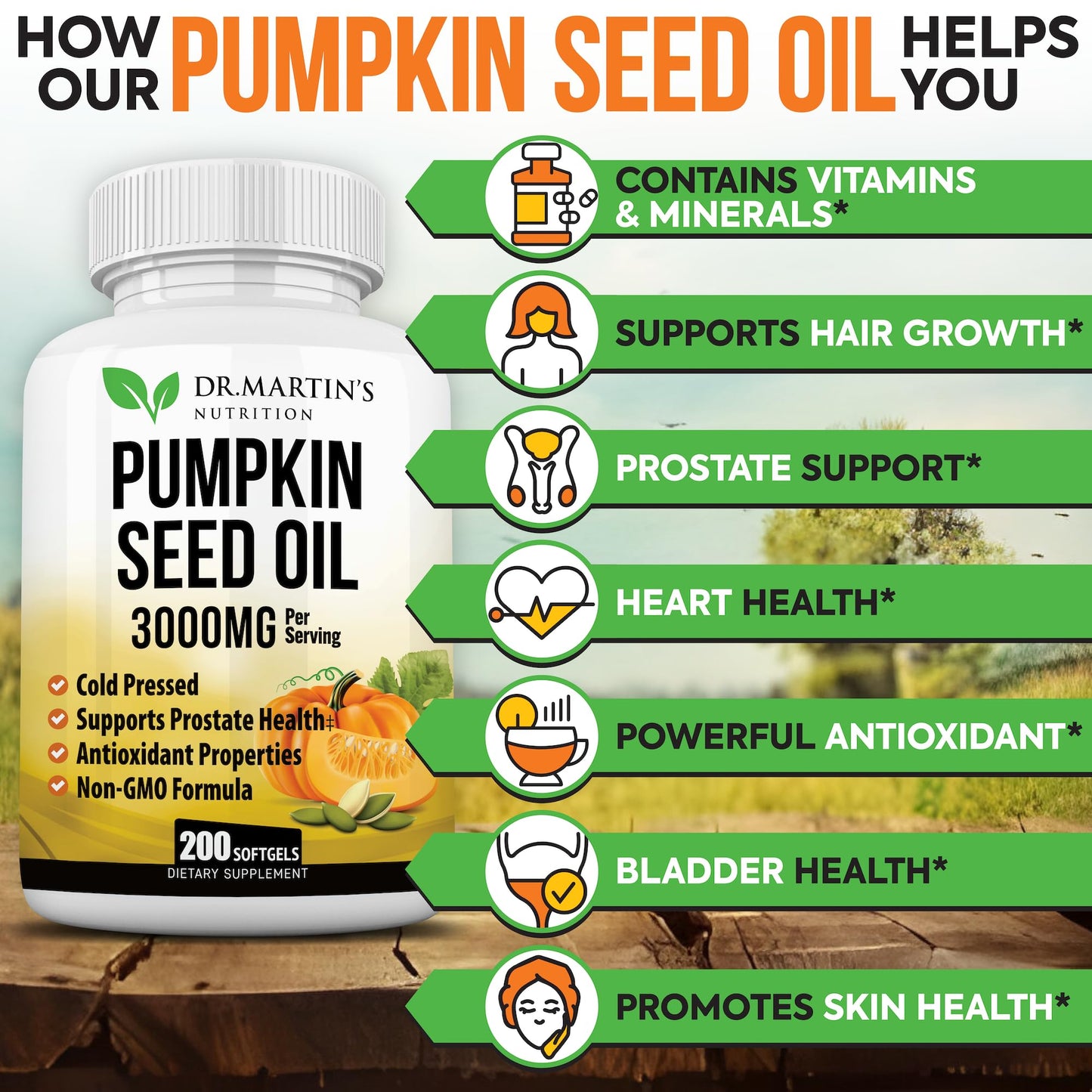 DR. MARTIN'S NUTRITION Pumpkin Seed Oil Softgels 3000mg, 200 Count