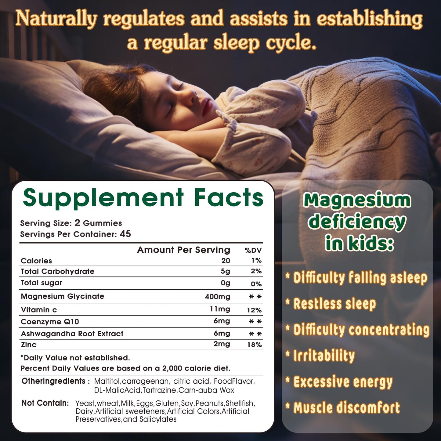HealthNovaTech Magnesium Glycinate Gummies 400mg with Ashwagandha, CoQ10, Zinc & Vitamin C - Sugar Free Vegan Gummies for Sleep, Relaxation & Stress Relief - Pineapple Flavor, 90 Gummies