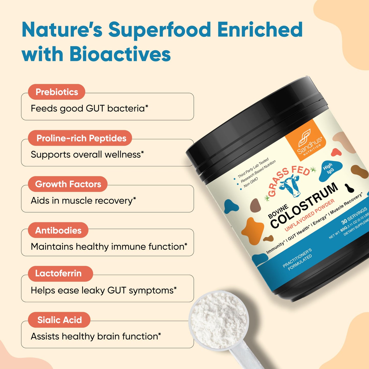 Sandhu's Grass Fed Bovine Colostrum Powder 2.11 oz