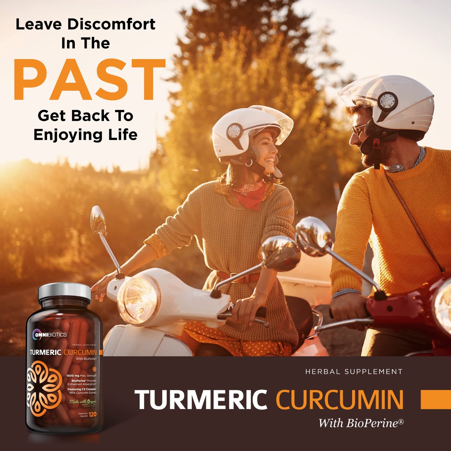 OmniBiotics Organic Turmeric Curcumin Supplement with Black Pepper Extract, 1500mg Turmeric with 95% Curcuminoids & BioPerine, High Absorption for Joint Support, 120 Vegan Capsules