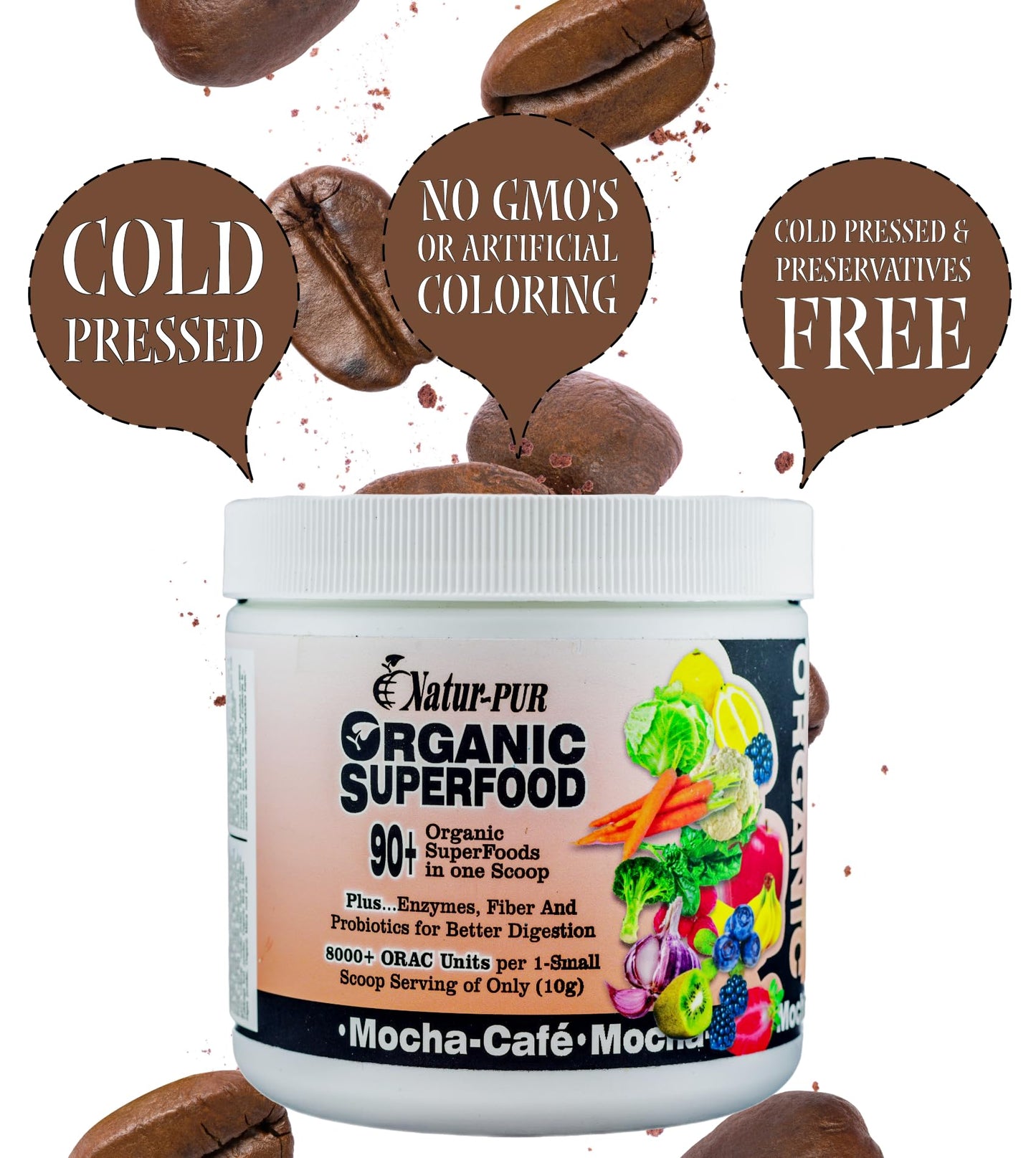 Natur-Pur Organic Superfood Fruit and Veggies Supplement Organic Greens Superfood Powder, Non-GMO, 21.2 oz