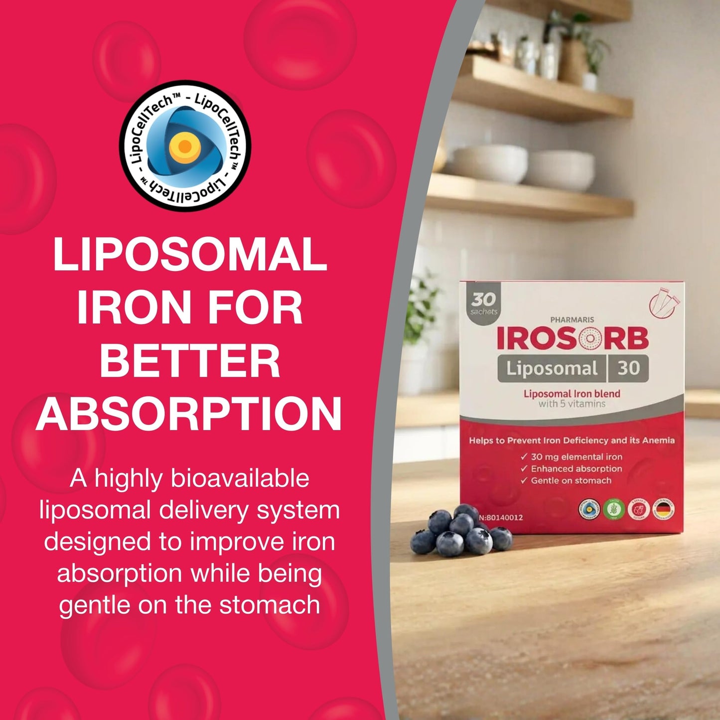 Pharmaris IROSORB Liposomal Iron Supplement, Powder Sachet, 30 Sachets
