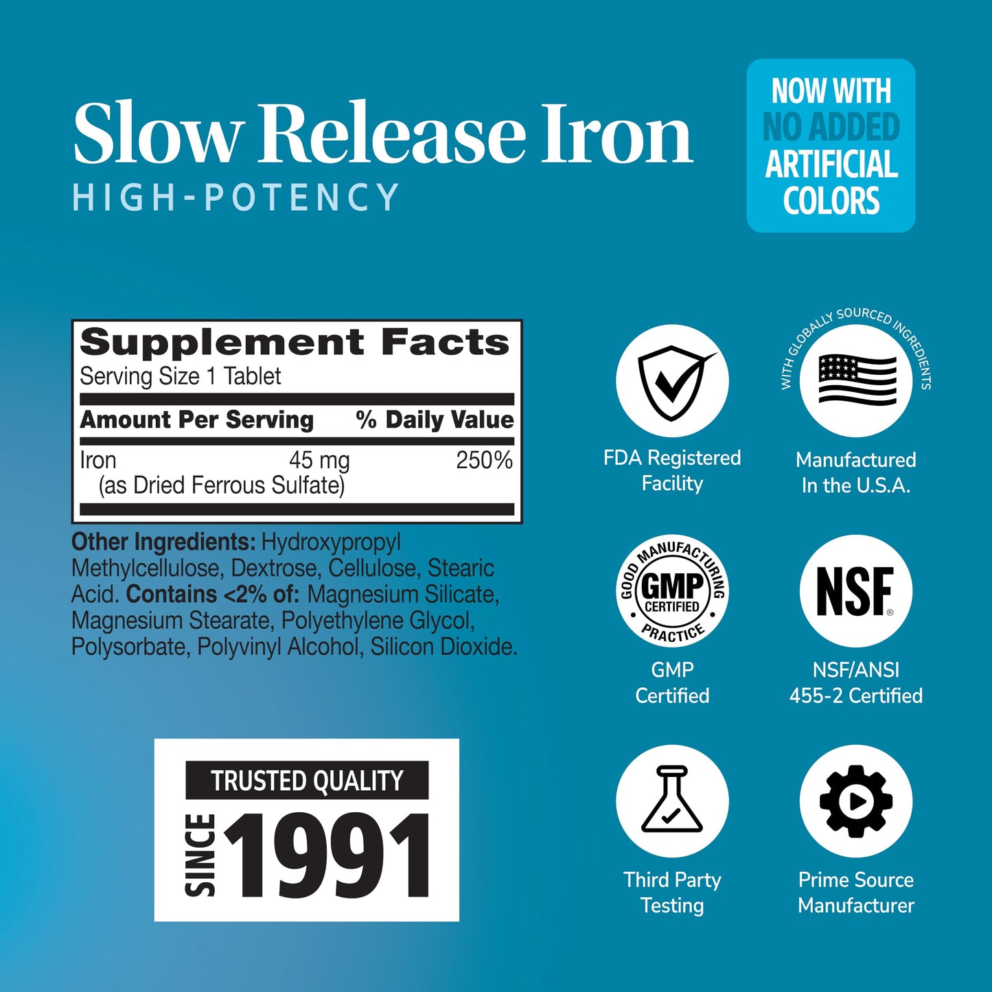 21st Century Slow Release Iron 45mg Tablets, 60 Count