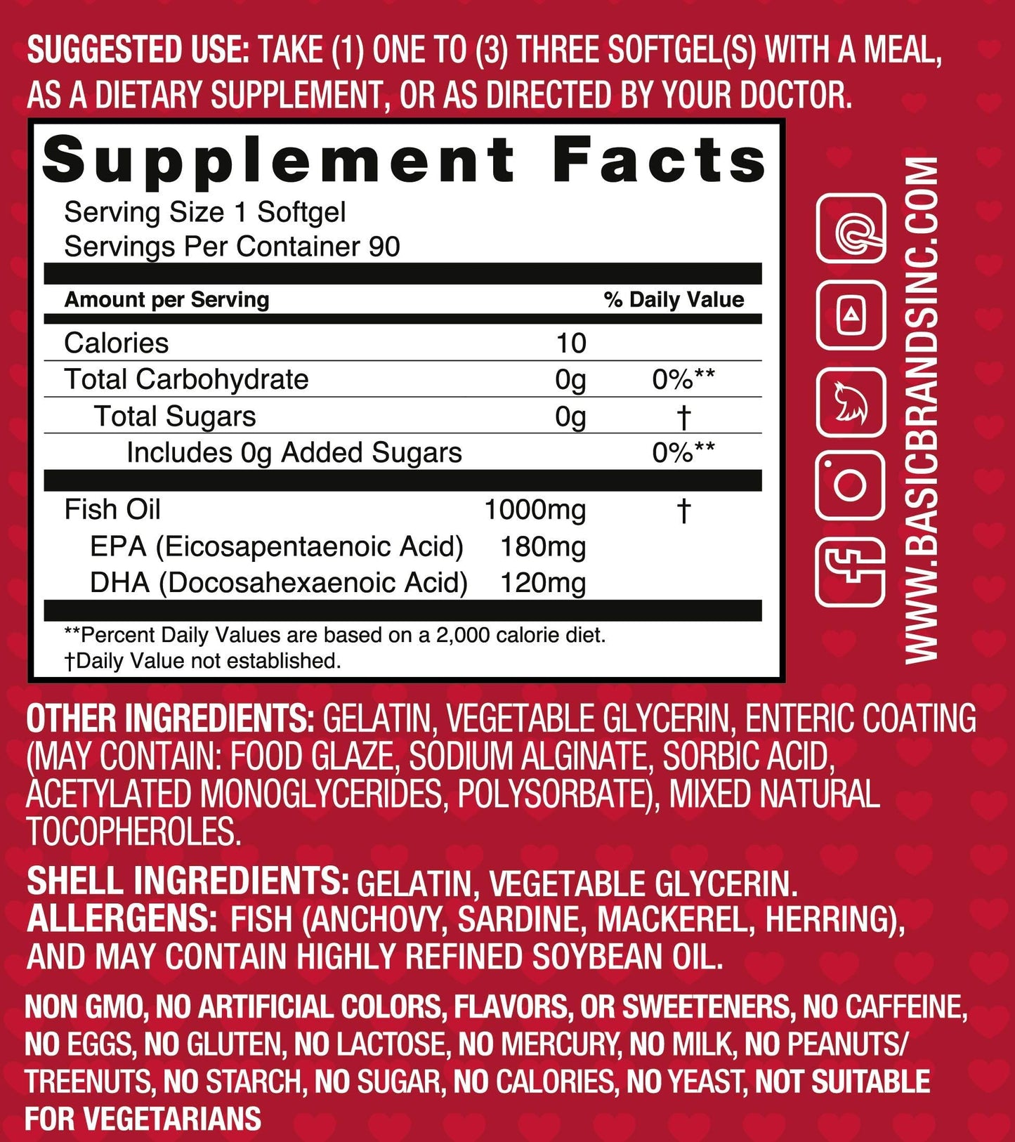 Basic Brands Smart Heart Odorless Omega-3 Fish Oil 1000 mg Softgel 90 Count