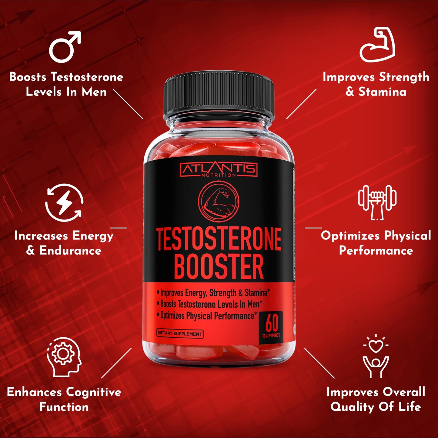 Atlantis Nutrition Testosterone Booster Gummies, 120 Gummies
