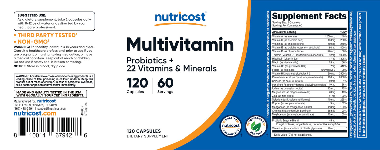 Nutricost Multivitamin with Probiotics Capsule 120 Count