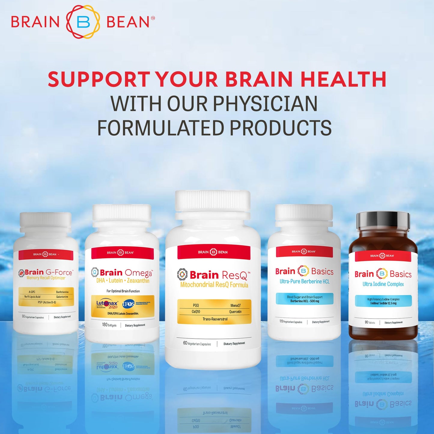 Brain Bean Brain ResQ Advanced Mitochondrial Formula with PQQ, CoQ10, Trans Resveratrol, MenaQ7 & Quercetin Supplement 60 Capsules