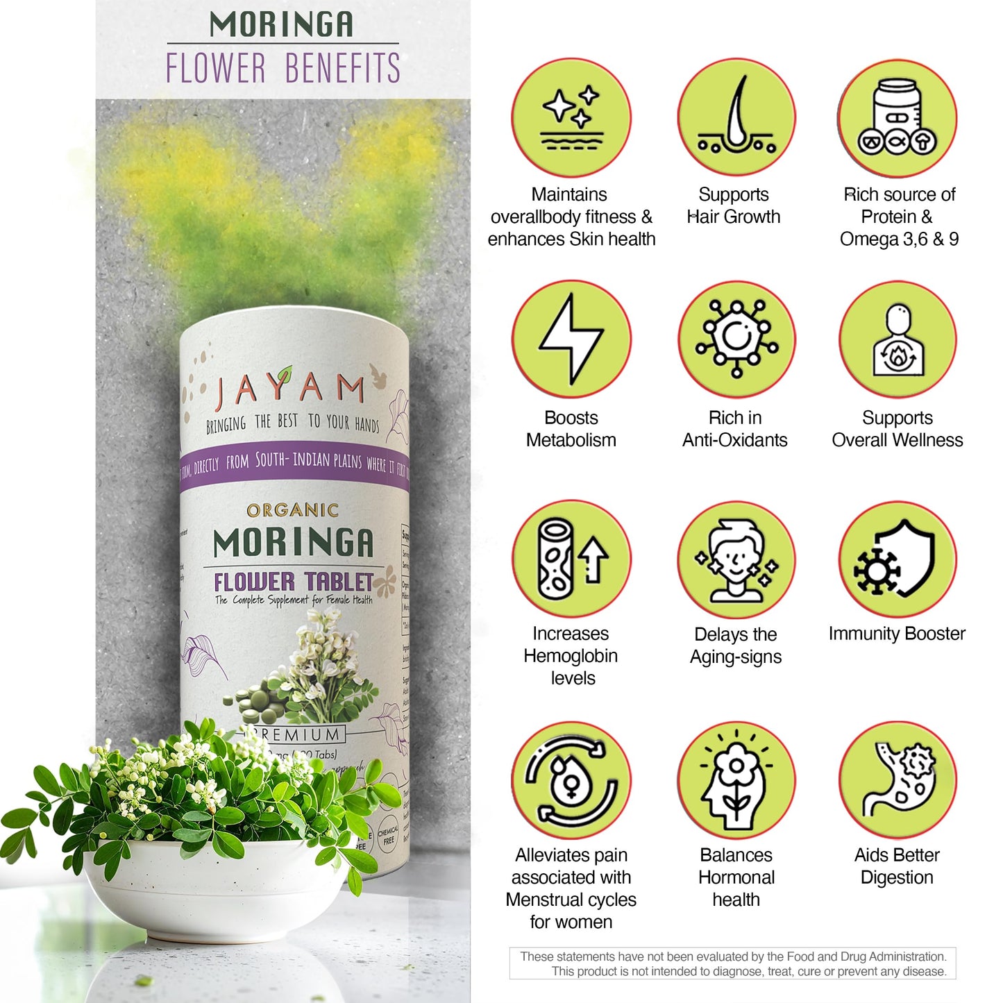 JAYAM Moringa Flower Tablets, 120 Count
