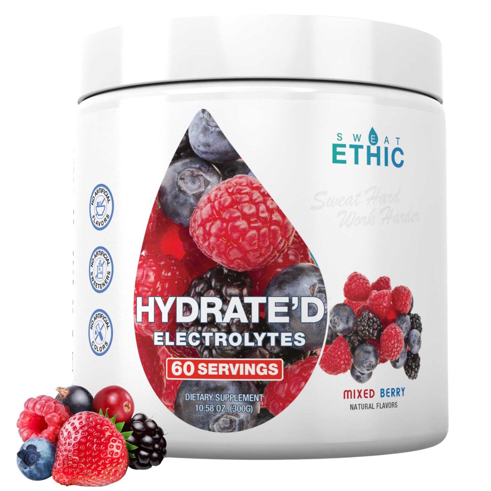 Sweat Ethic Hydrate’D Electrolytes Powder, 12 Ounce, 60 Servings