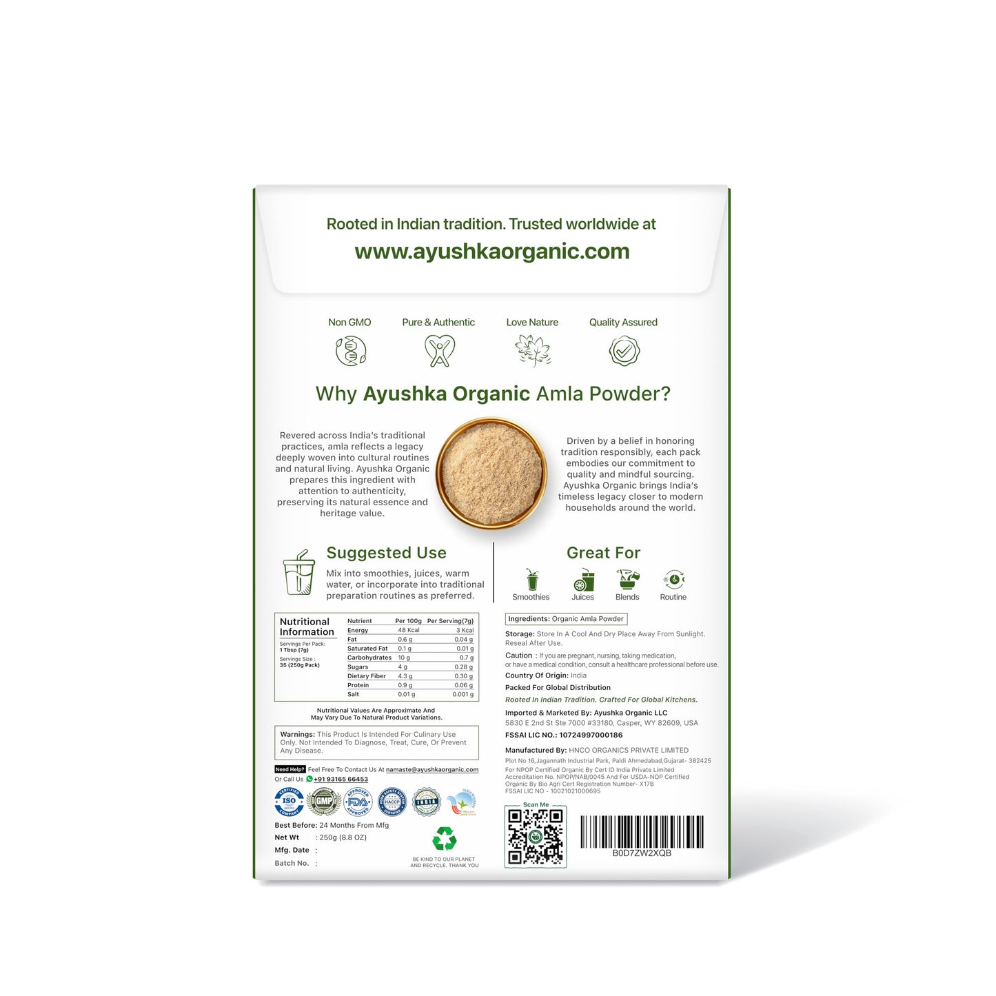 Ayushka Organic Superfoods Amla Berry Powder, 8.8 oz
