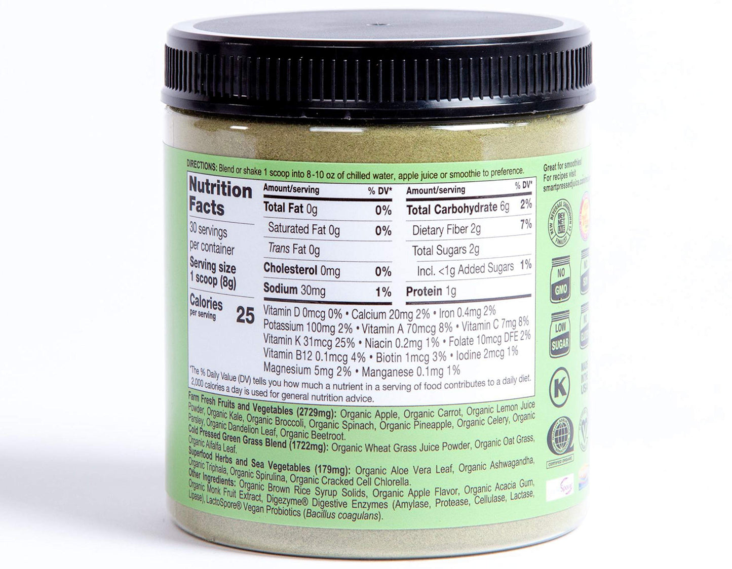 SMART Pressed Organic Greens Superfoods Powder 8.47 Ounce