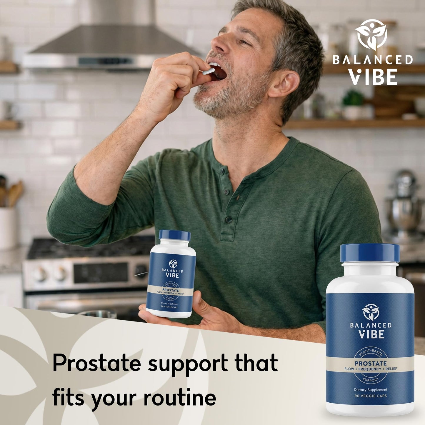 Balanced Vibe 11-in-1 Prostate Supplement for Men with Saw Palmetto, Pygeum, Beta-Sitosterol & Pumpkin Seed, Supports Prostate Health, Urinary Flow & Bladder Comfort, Vegan, GMO Free, 90 Capsules