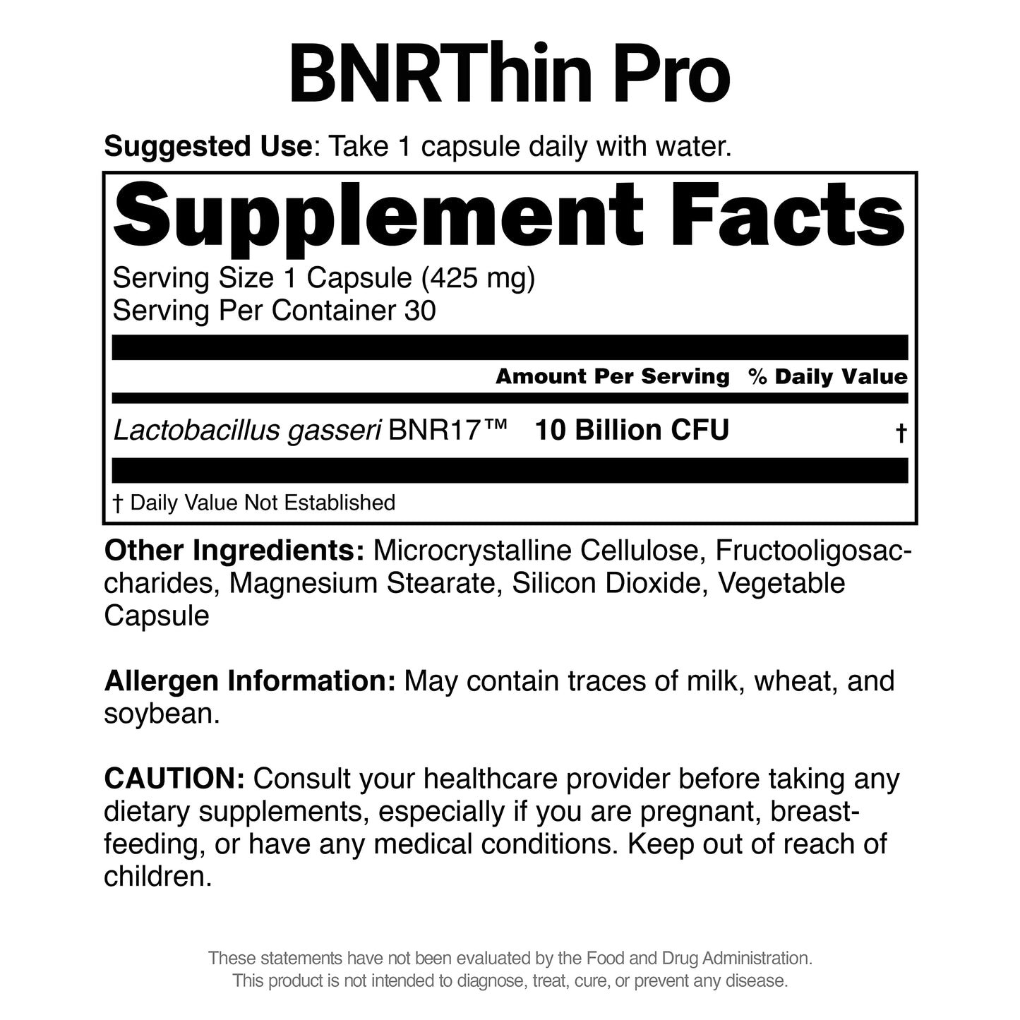 AceBiome BNRThin Pro Lactobacillus Gasseri BNR17 10 Billion CFU Capsules 90 Count