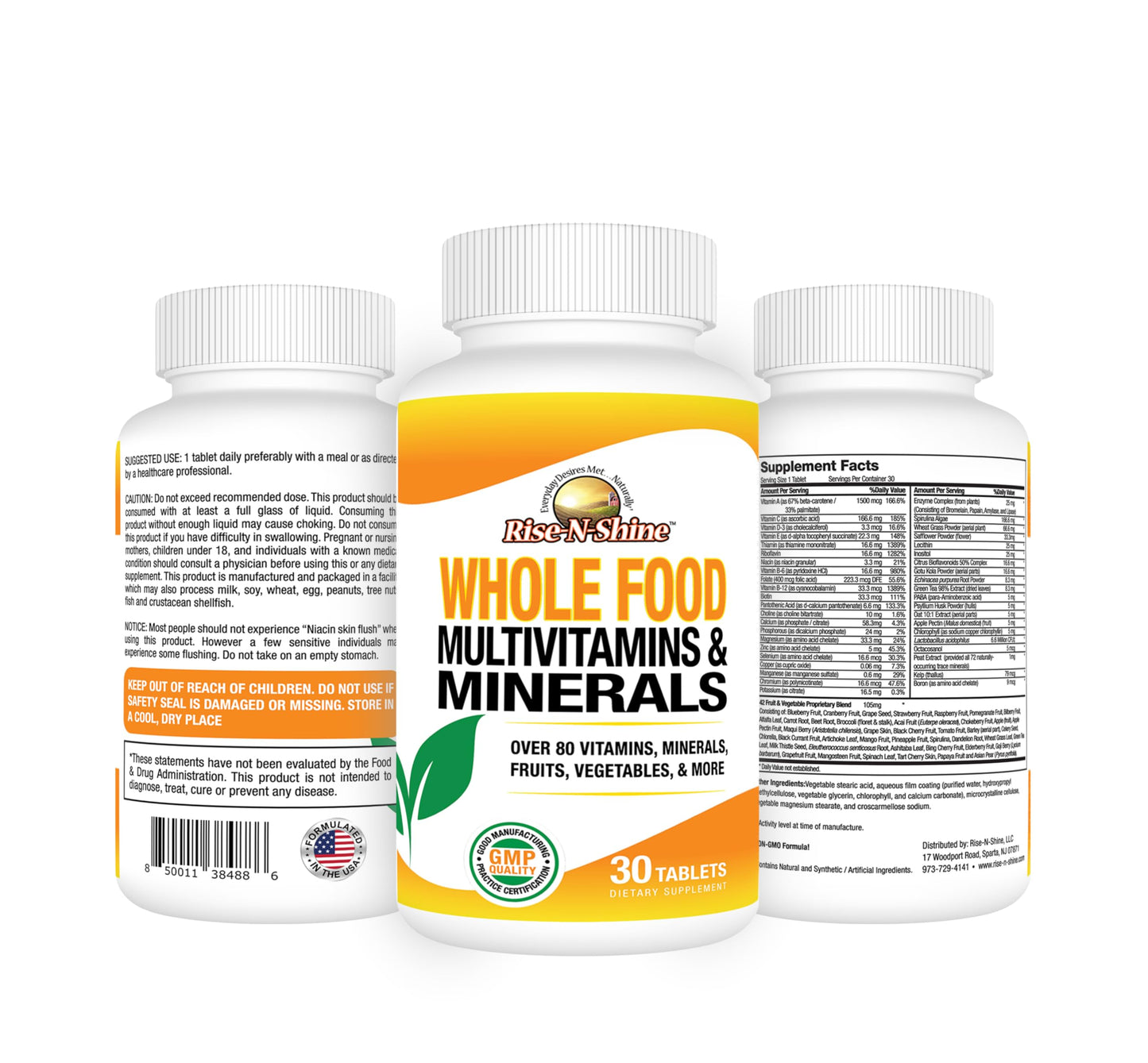 Rise-N-Shine Whole Food Vegan Multivitamins & Minerals with Over 80 Minerals, Vegetables & More Tablet 30 Count